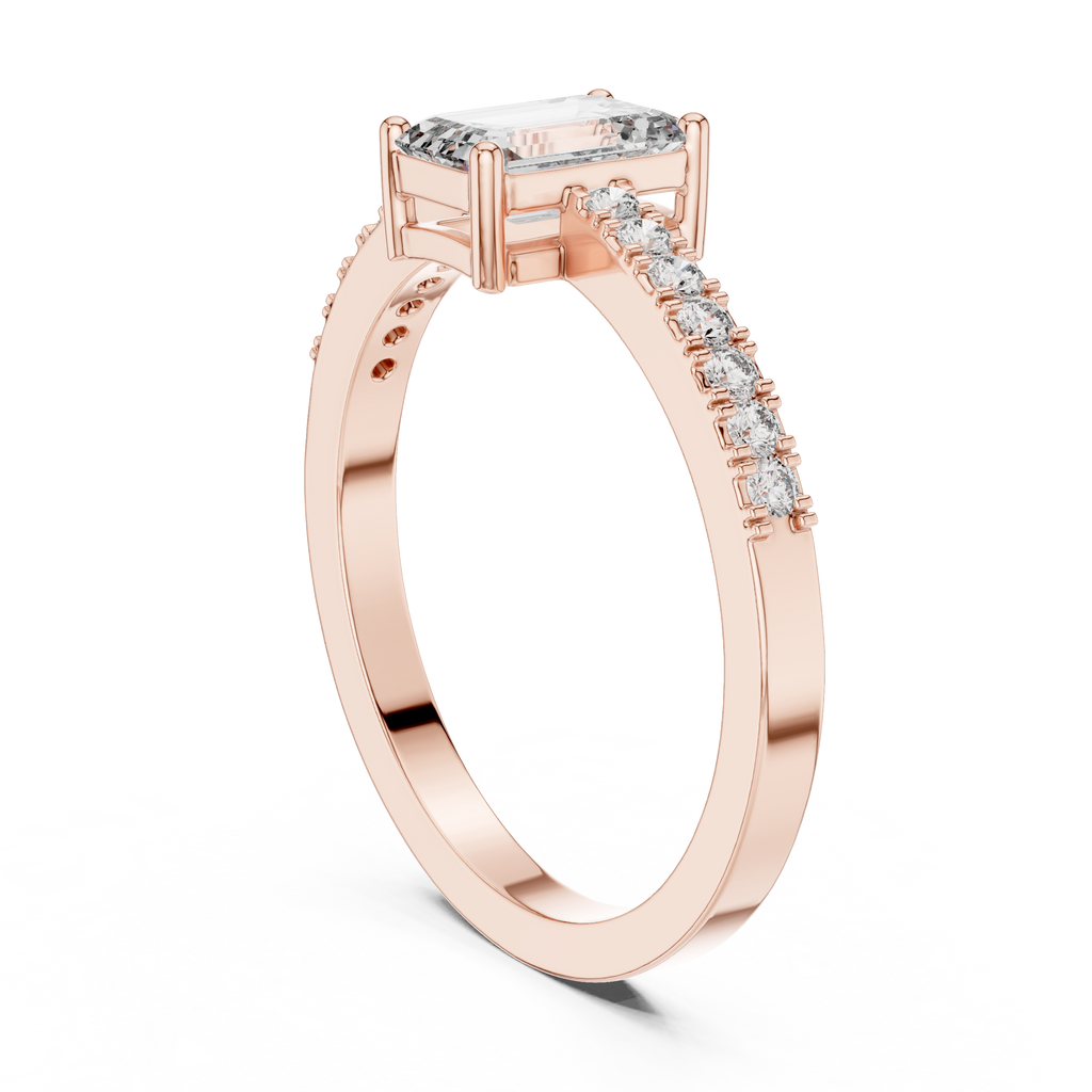 Emerald Cut Diamond Solitaire Engagement Ring with Pavé Band 0.63 CTW