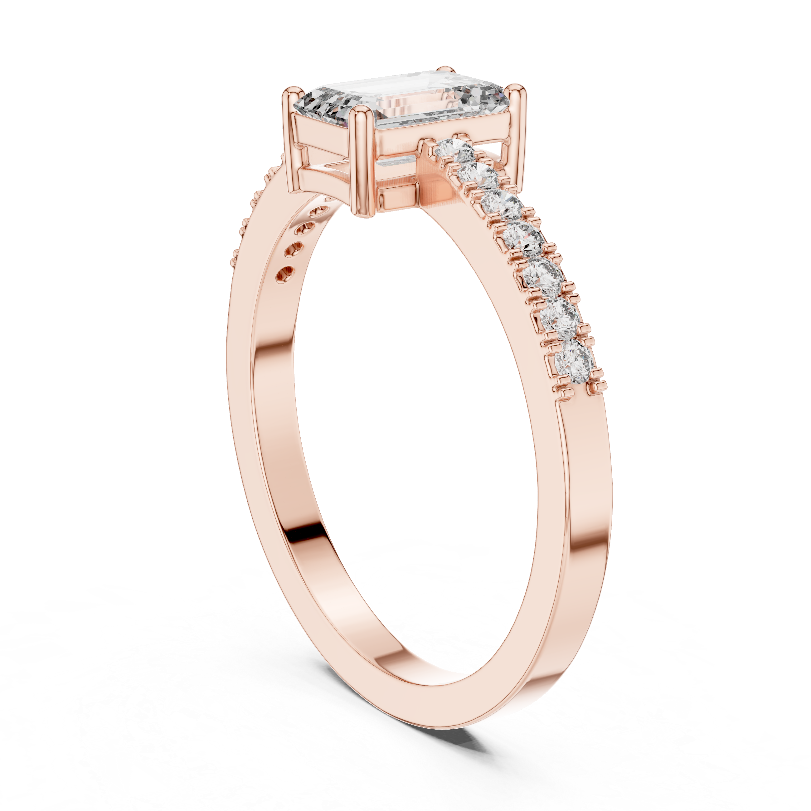 Emerald Cut Diamond Solitaire Engagement Ring with Pavé Band 0.63 CTW