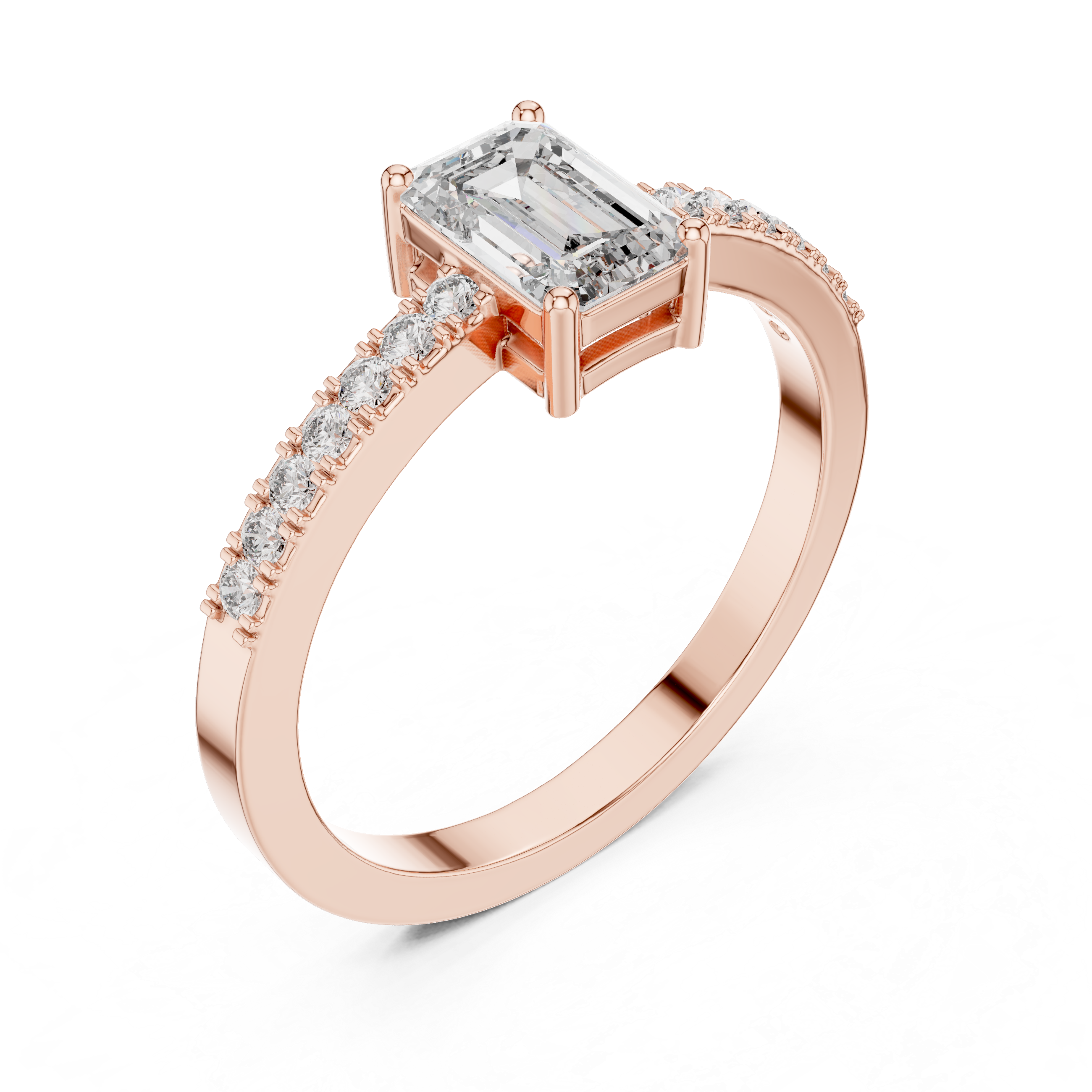 Emerald Cut Diamond Solitaire Engagement Ring with Pavé Band 0.63 CTW