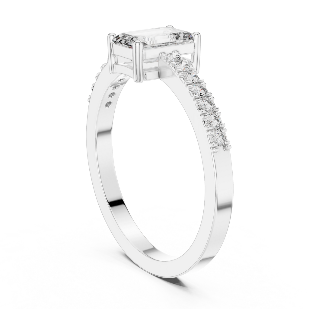Emerald Cut Diamond Solitaire Engagement Ring with Pavé Band 0.63 CTW