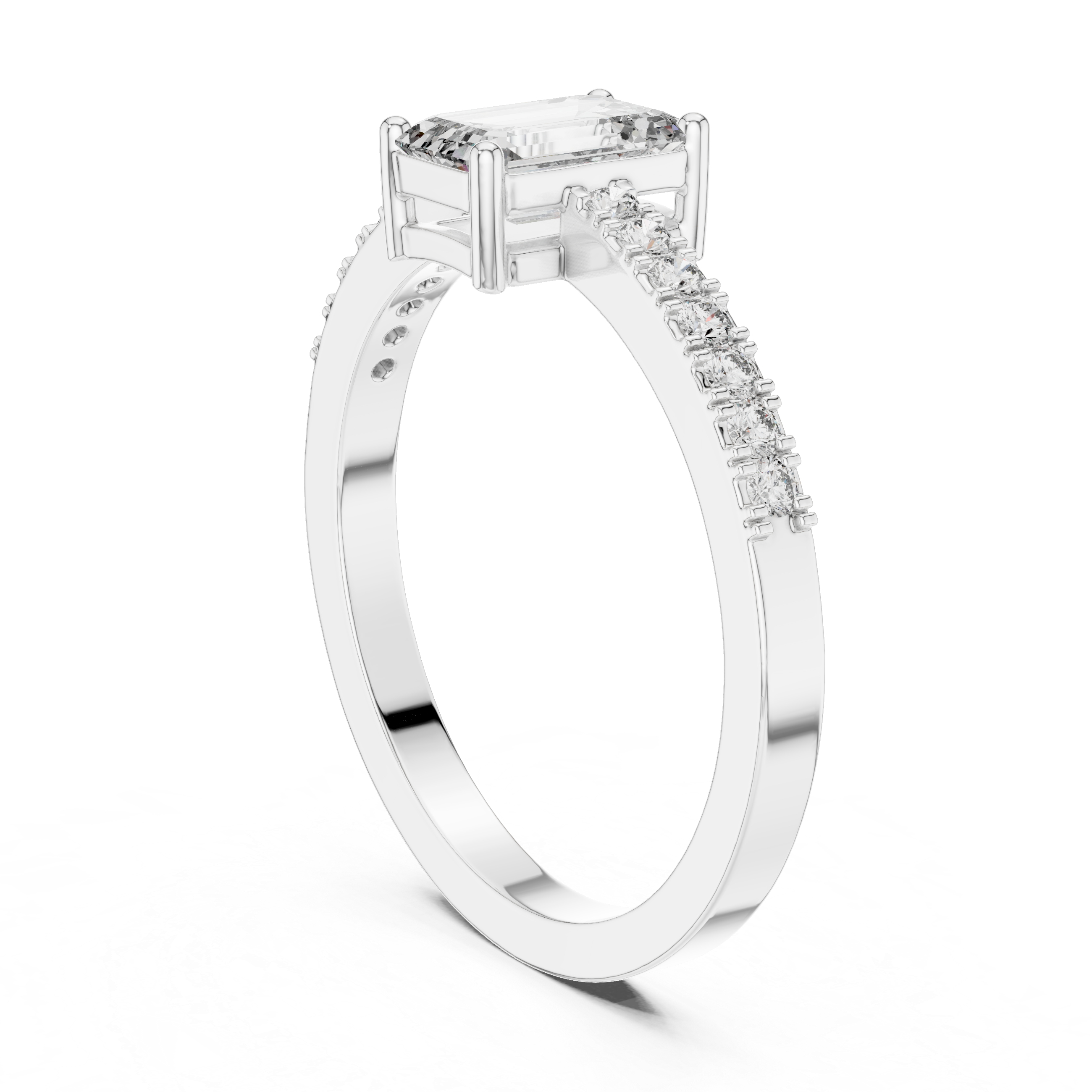 Emerald Cut Diamond Solitaire Engagement Ring with Pavé Band 0.63 CTW