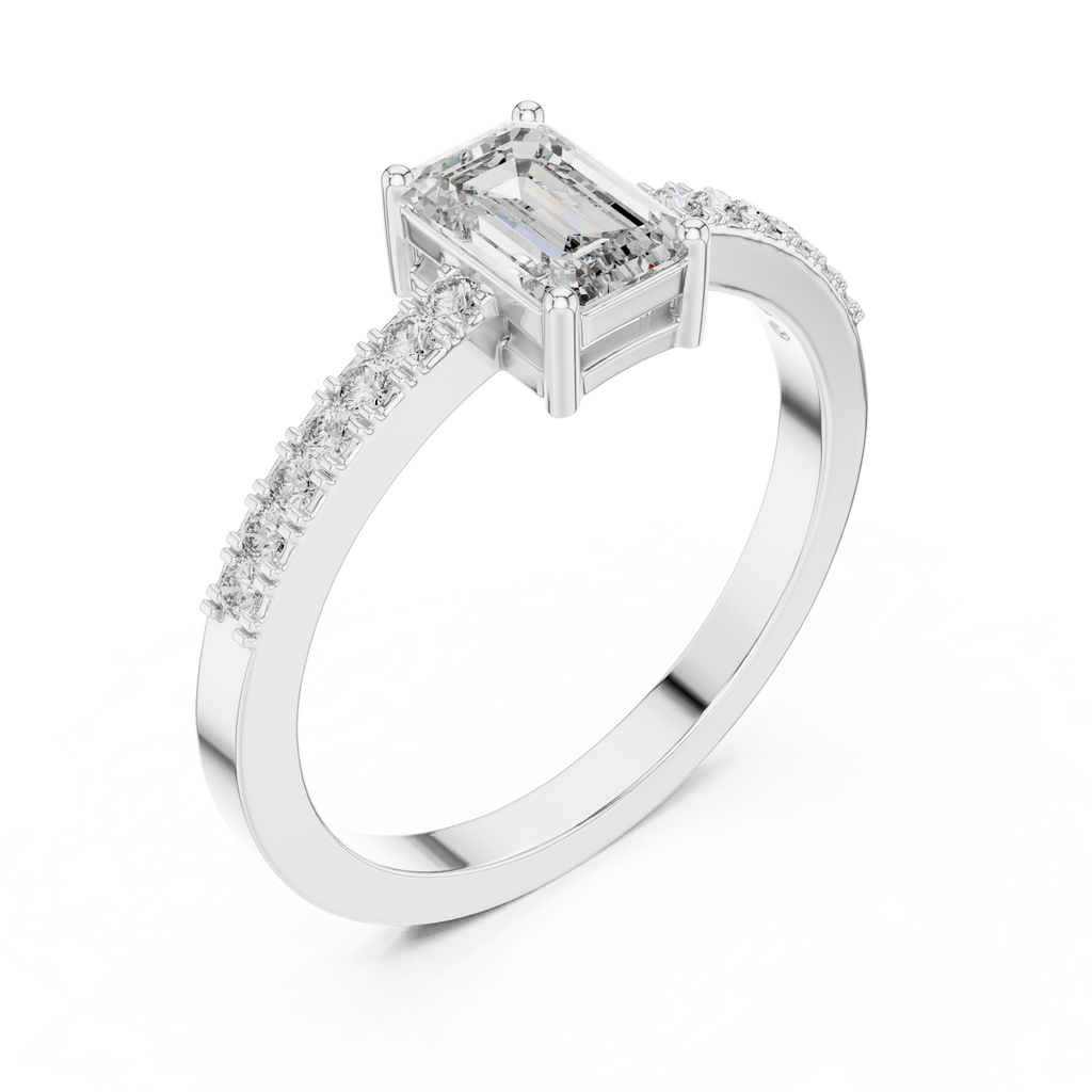 Emerald Cut Diamond Solitaire Engagement Ring with Pavé Band 0.63 CTW