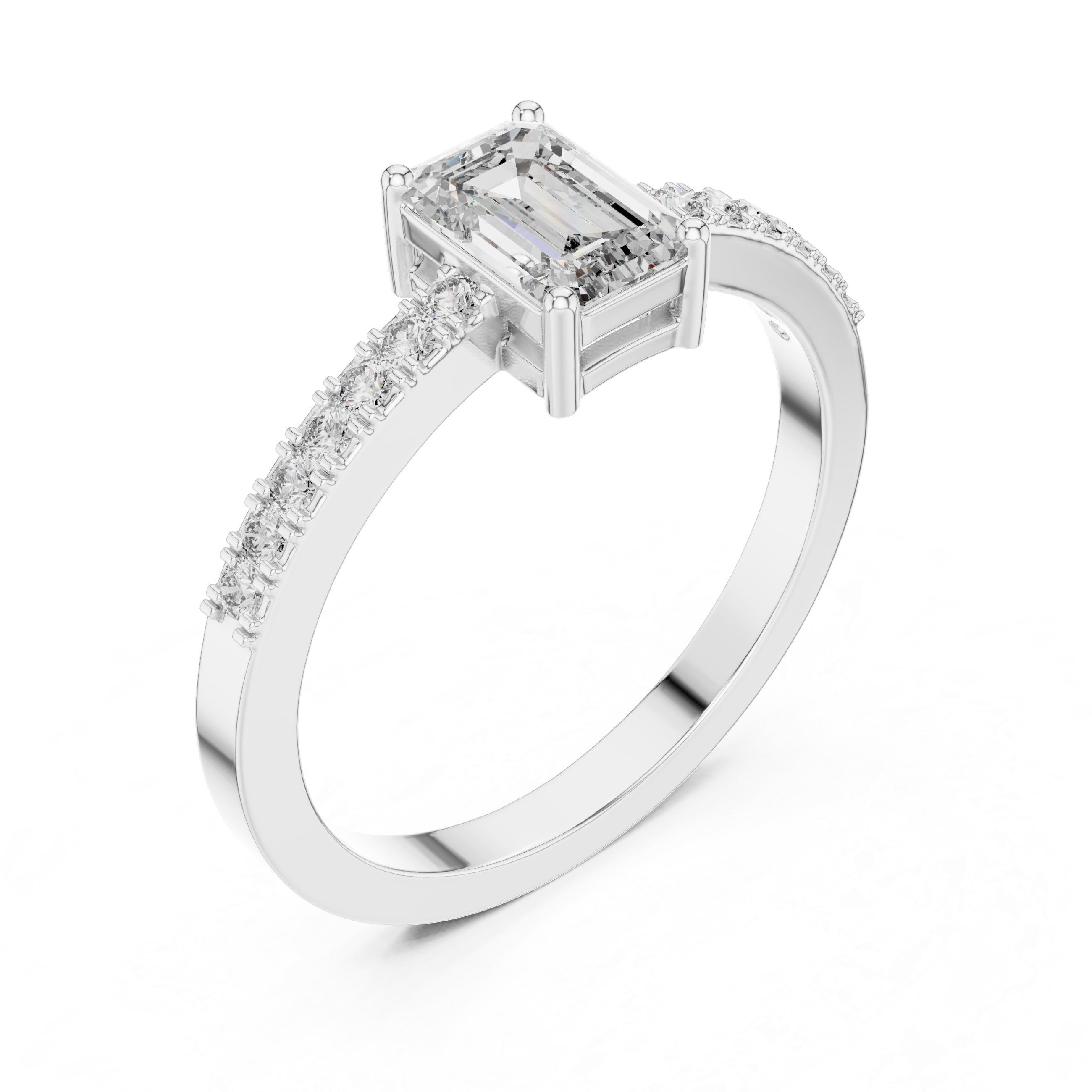 Emerald Cut Diamond Solitaire Engagement Ring with Pavé Band 0.63 CTW