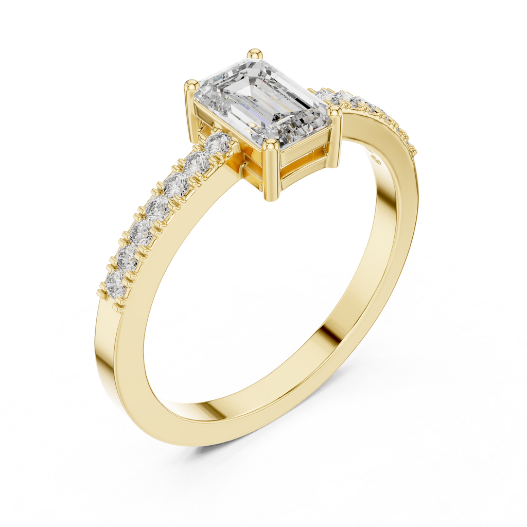 Emerald Cut Diamond Solitaire Engagement Ring with Pavé Band 0.63 CTW