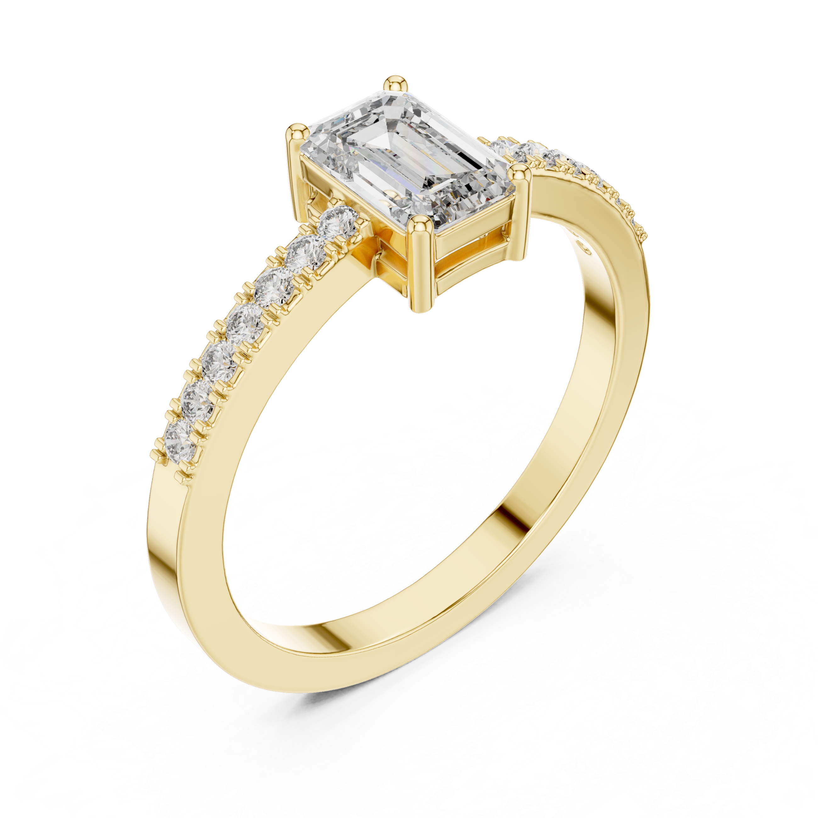 Emerald Cut Diamond Solitaire Engagement Ring with Pavé Band 0.63 CTW