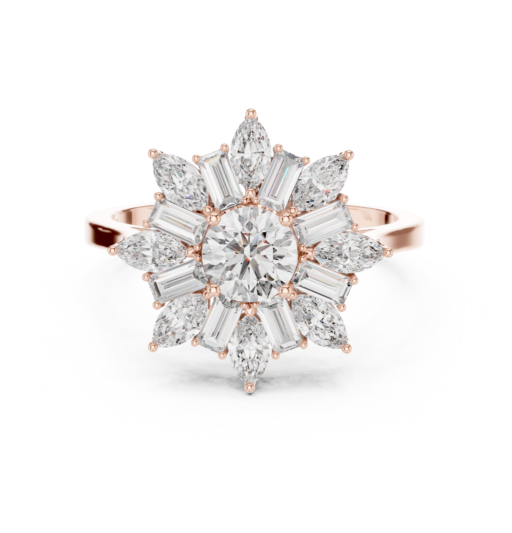 Sunburst Marquise Diamond Halo Engagement Ring 1.30 CTW
