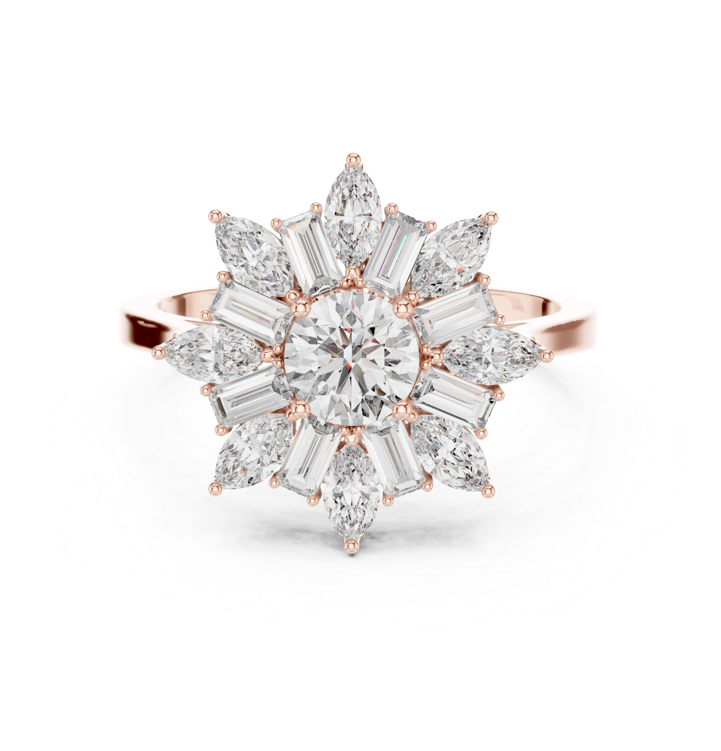 Sunburst Marquise Diamond Halo Engagement Ring 1.30 CTW