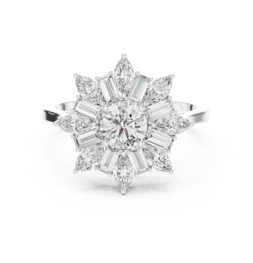 Sunburst Marquise Diamond Halo Engagement Ring 1.30 CTW