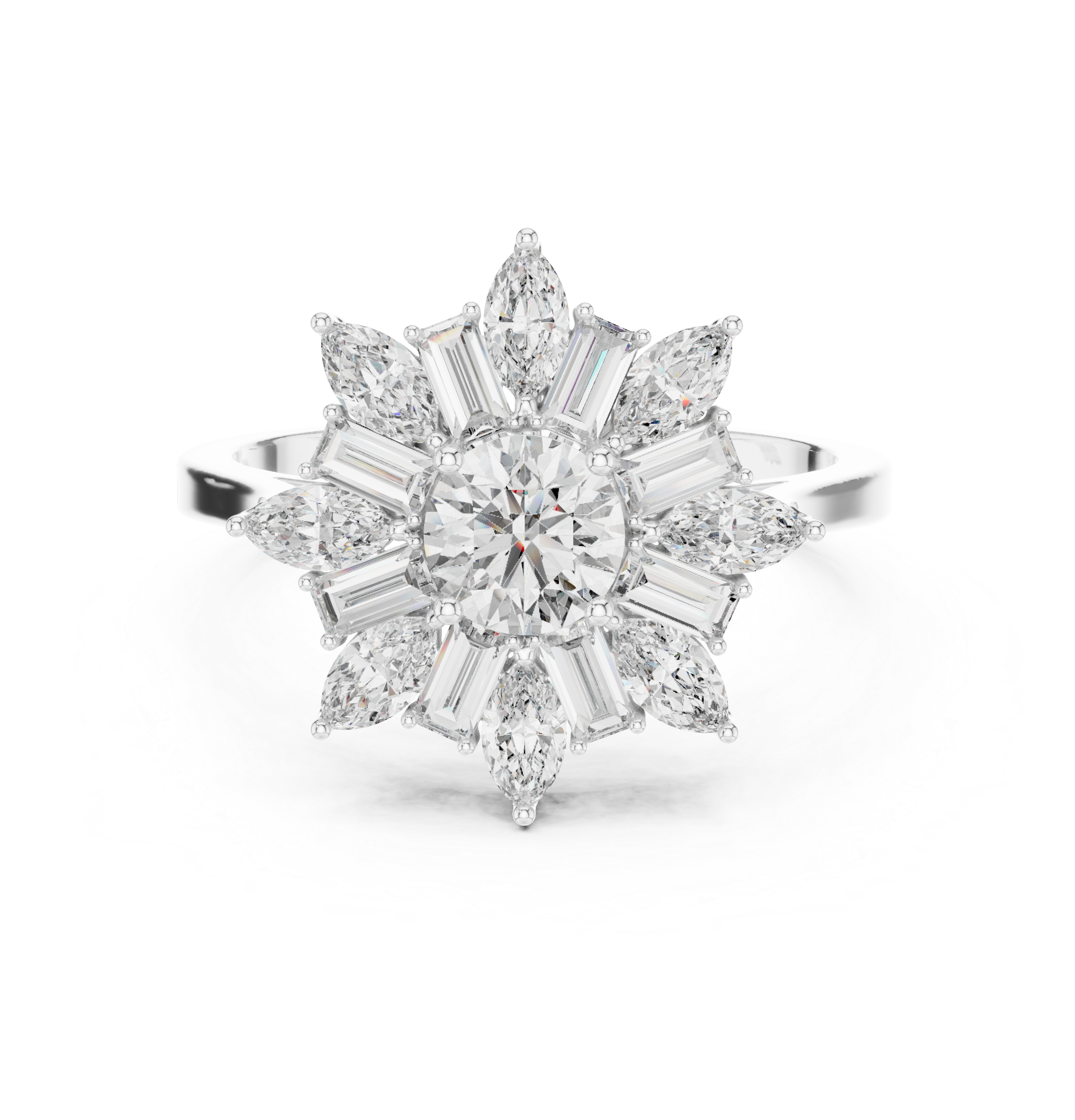Sunburst Marquise Diamond Halo Engagement Ring 1.30 CTW