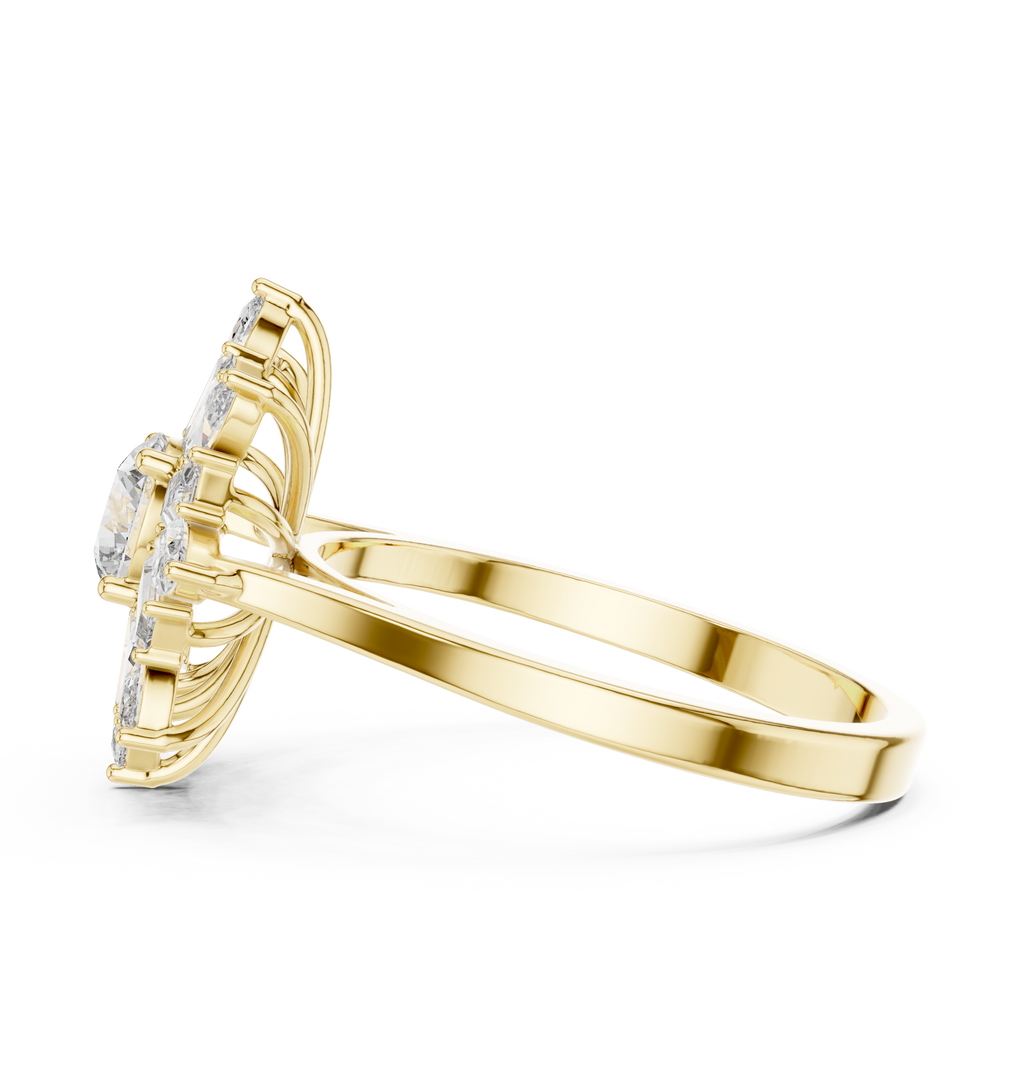 Sunburst Marquise Diamond Halo Engagement Ring 1.30 CTW