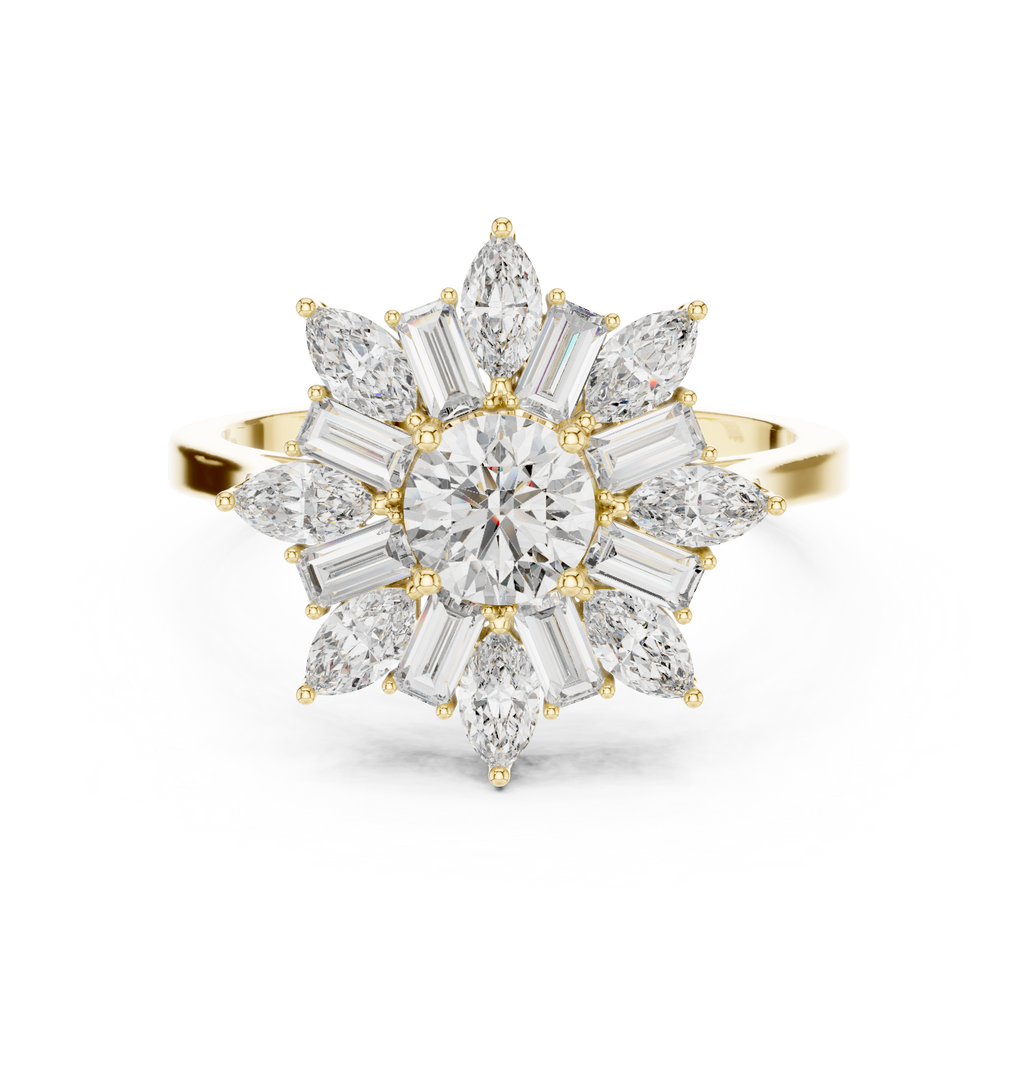 Sunburst Marquise Diamond Halo Engagement Ring 1.30 CTW