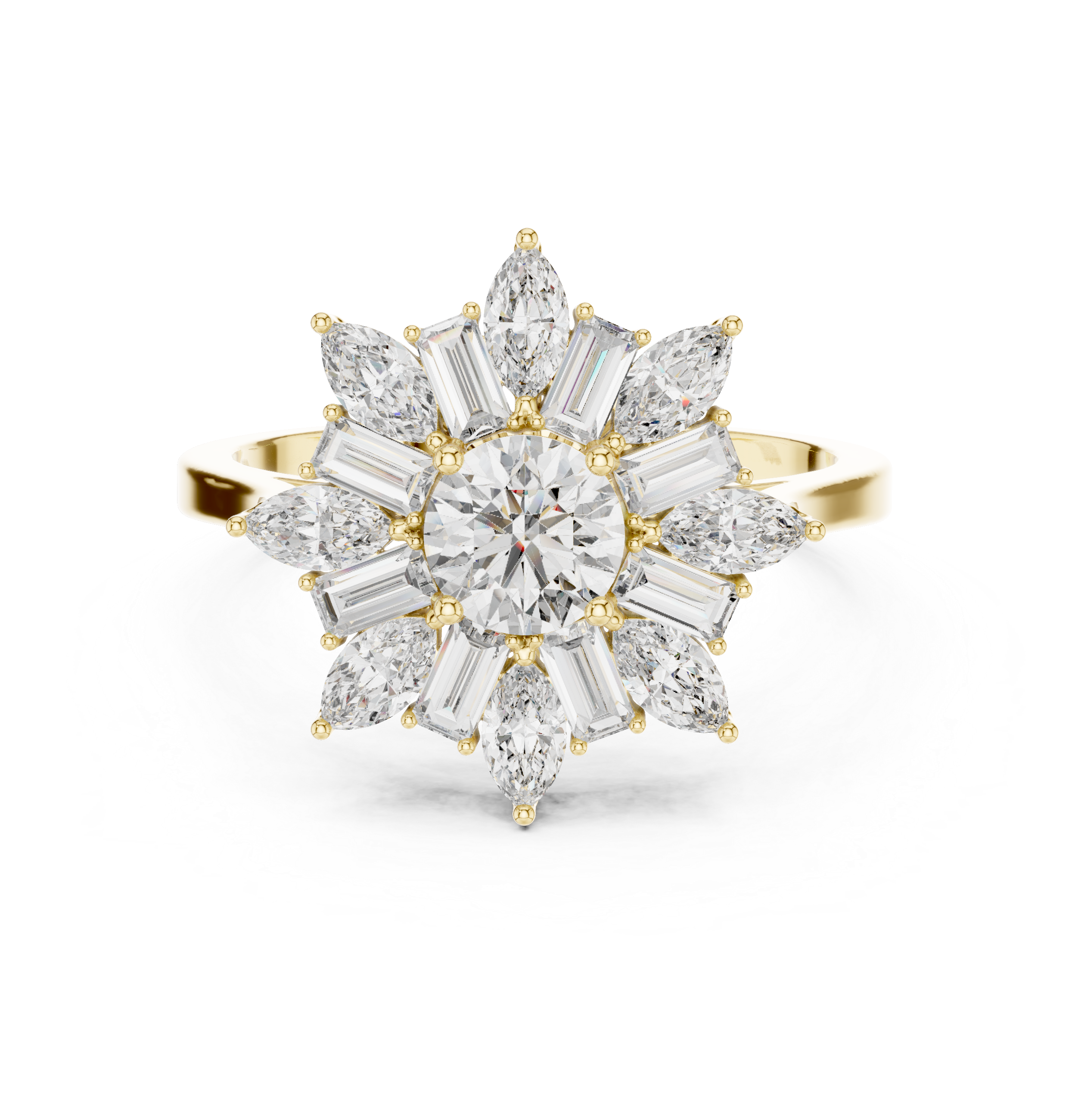 Sunburst Marquise Diamond Halo Engagement Ring 1.30 CTW