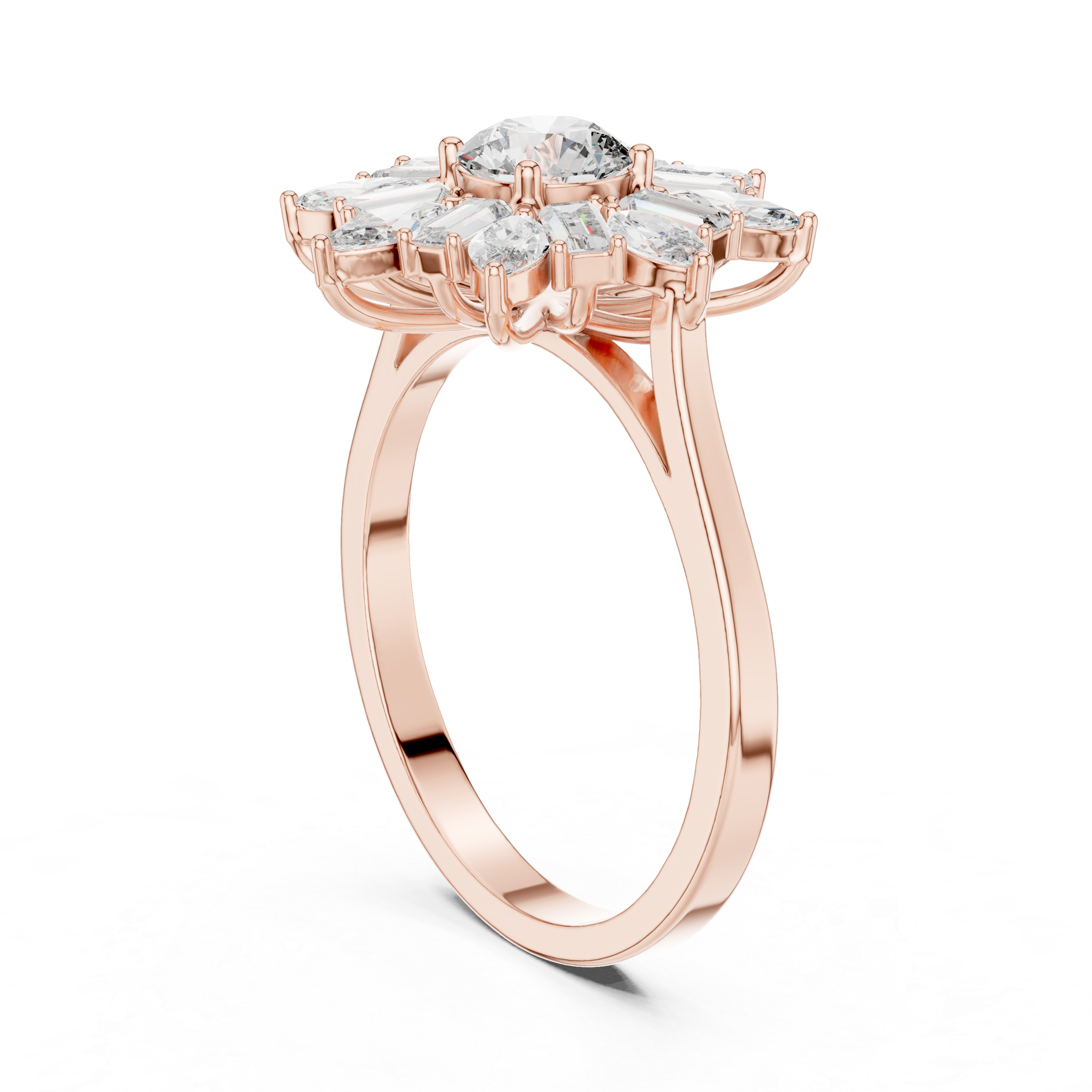 Sunburst Marquise Diamond Halo Engagement Ring 1.30 CTW