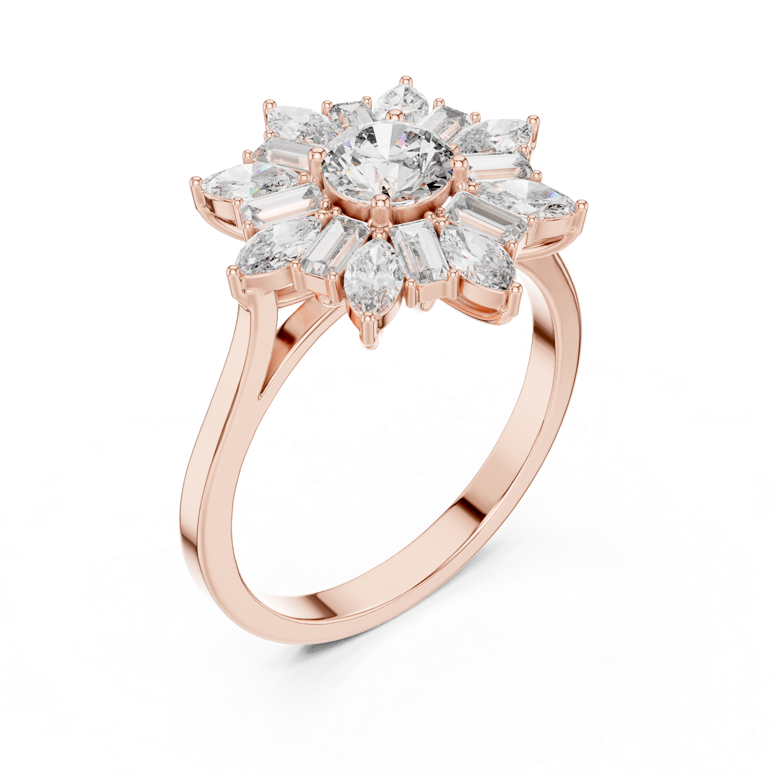 Sunburst Marquise Diamond Halo Engagement Ring 1.30 CTW