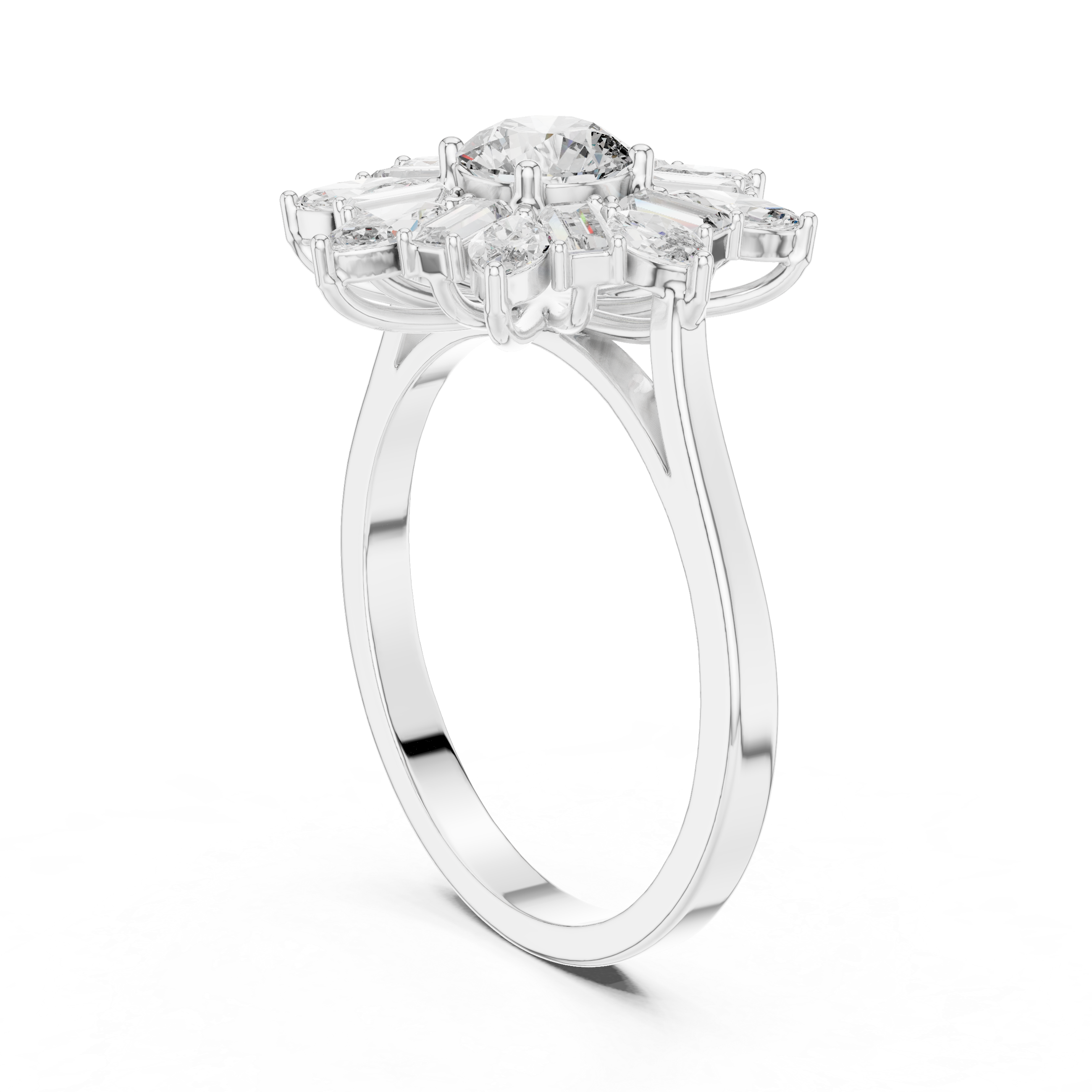 Sunburst Marquise Diamond Halo Engagement Ring 1.30 CTW