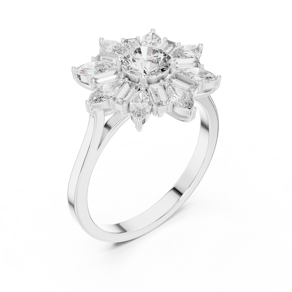 Sunburst Marquise Diamond Halo Engagement Ring 1.30 CTW