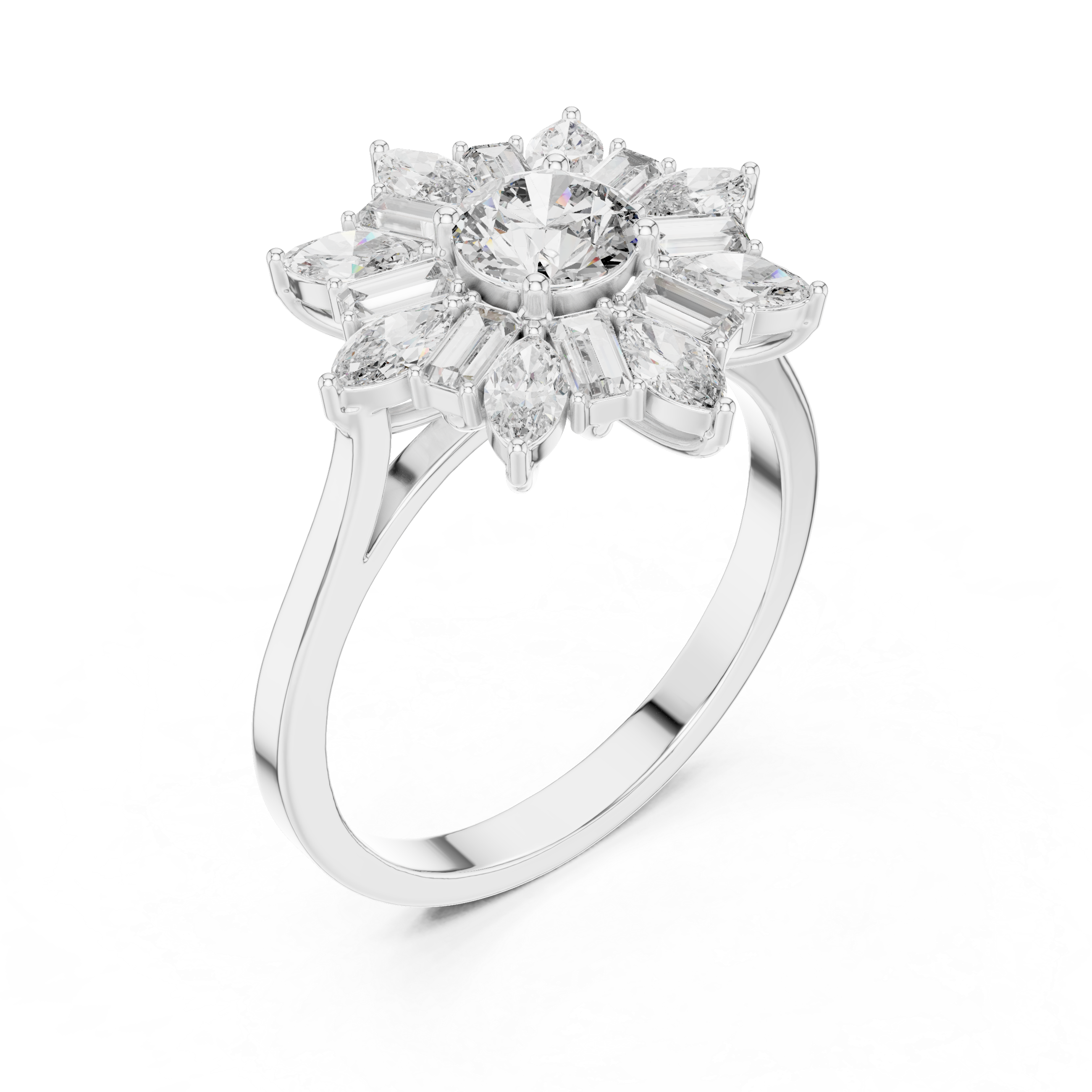 Sunburst Marquise Diamond Halo Engagement Ring 1.30 CTW