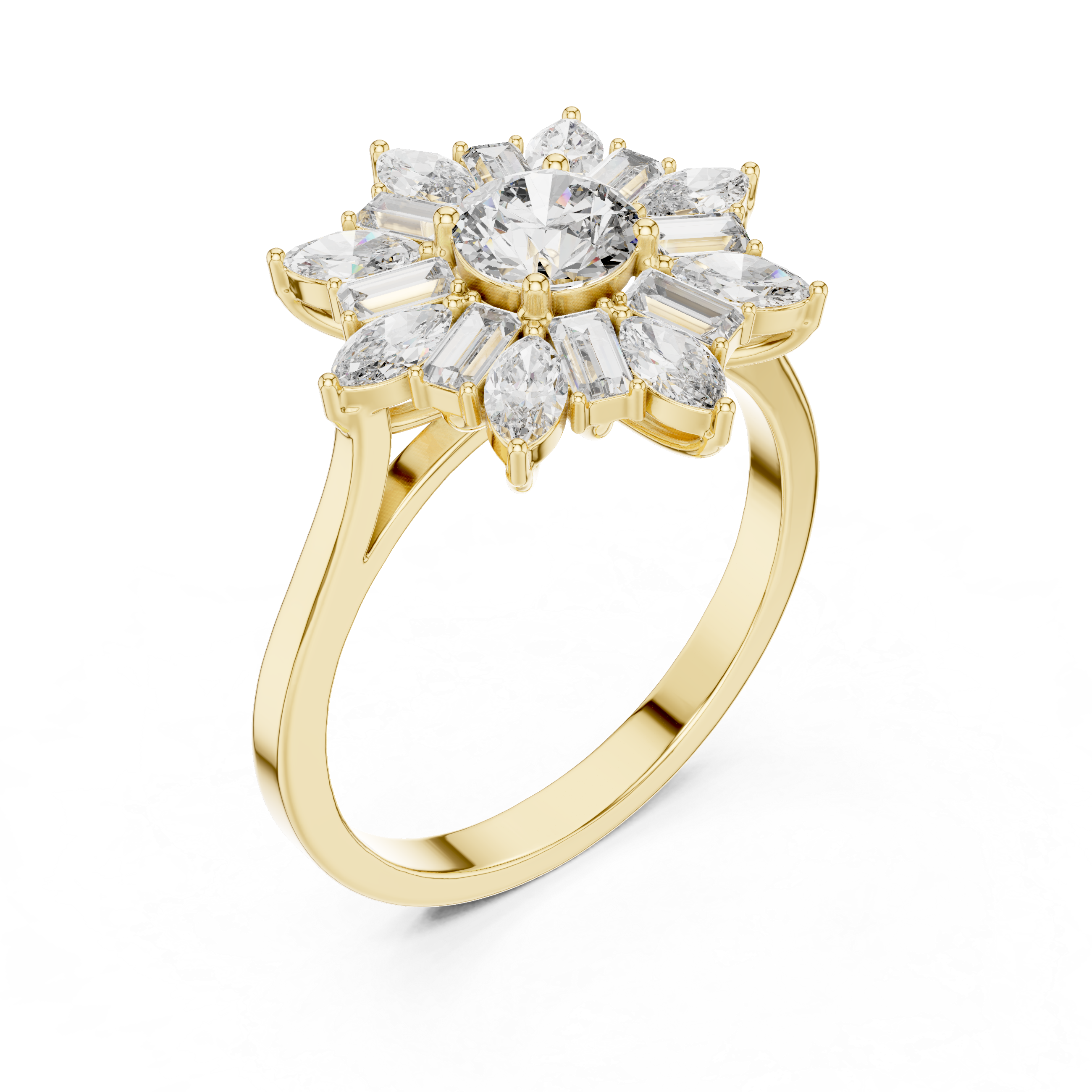 Sunburst Marquise Diamond Halo Engagement Ring 1.30 CTW