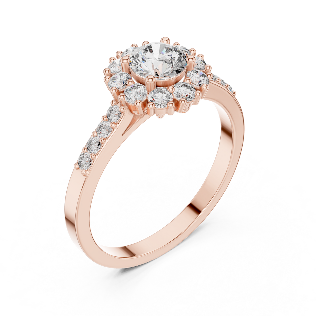 Round Diamond Halo Engagement Ring with Pavé Band 0.97 CTW