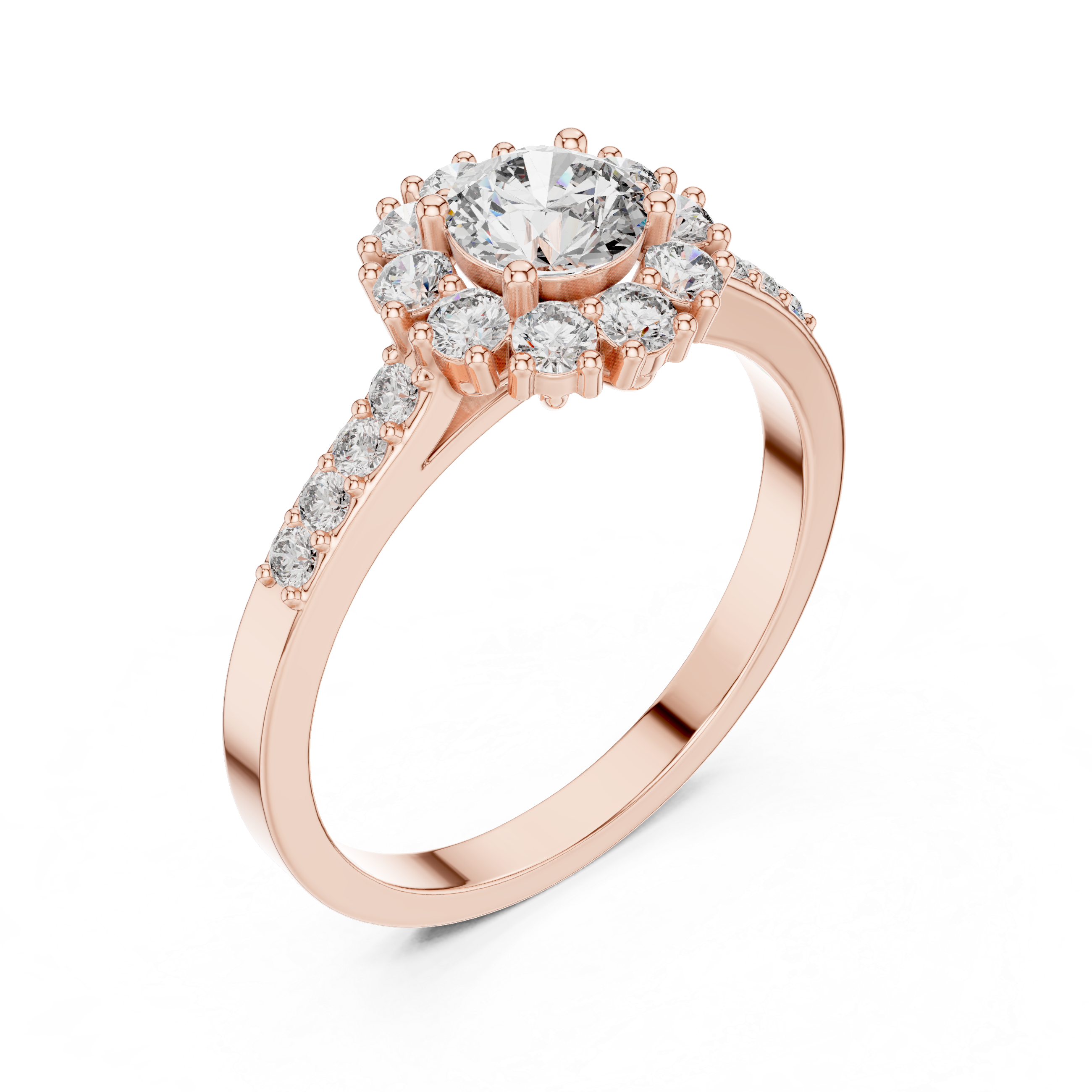 Round Diamond Halo Engagement Ring with Pavé Band 0.97 CTW