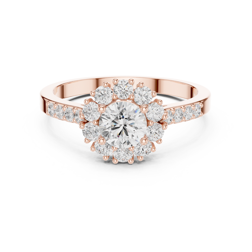Round Diamond Halo Engagement Ring with Pavé Band 0.97 CTW