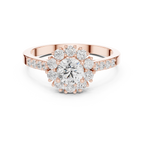Round Diamond Halo Engagement Ring with Pavé Band 0.97 CTW