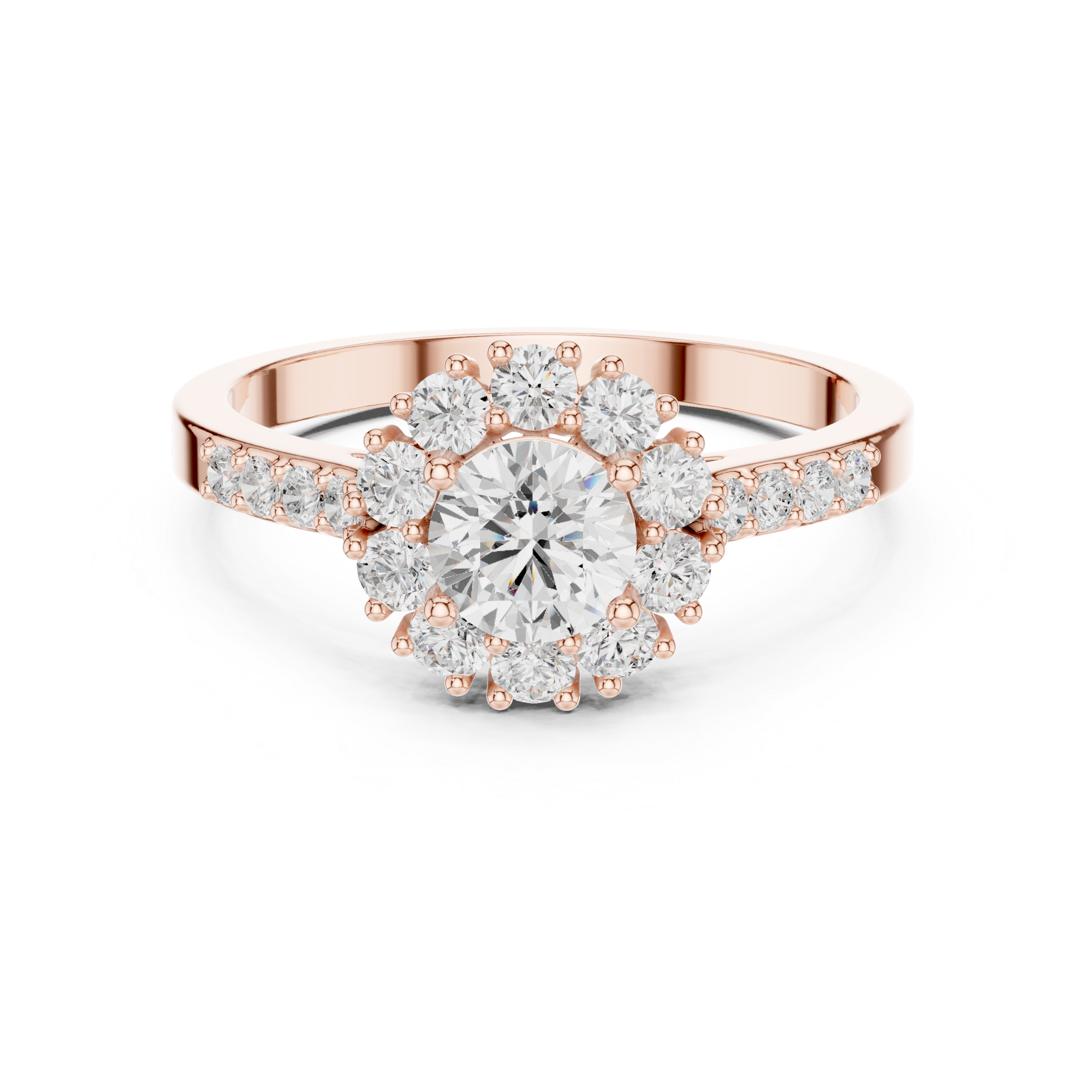 Round Diamond Halo Engagement Ring with Pavé Band 0.97 CTW