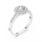 Round Diamond Halo Engagement Ring with Pavé Band 0.97 CTW