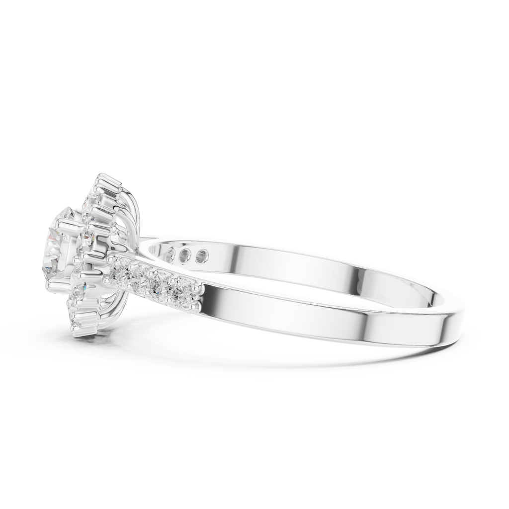 Round Diamond Halo Engagement Ring with Pavé Band 0.97 CTW