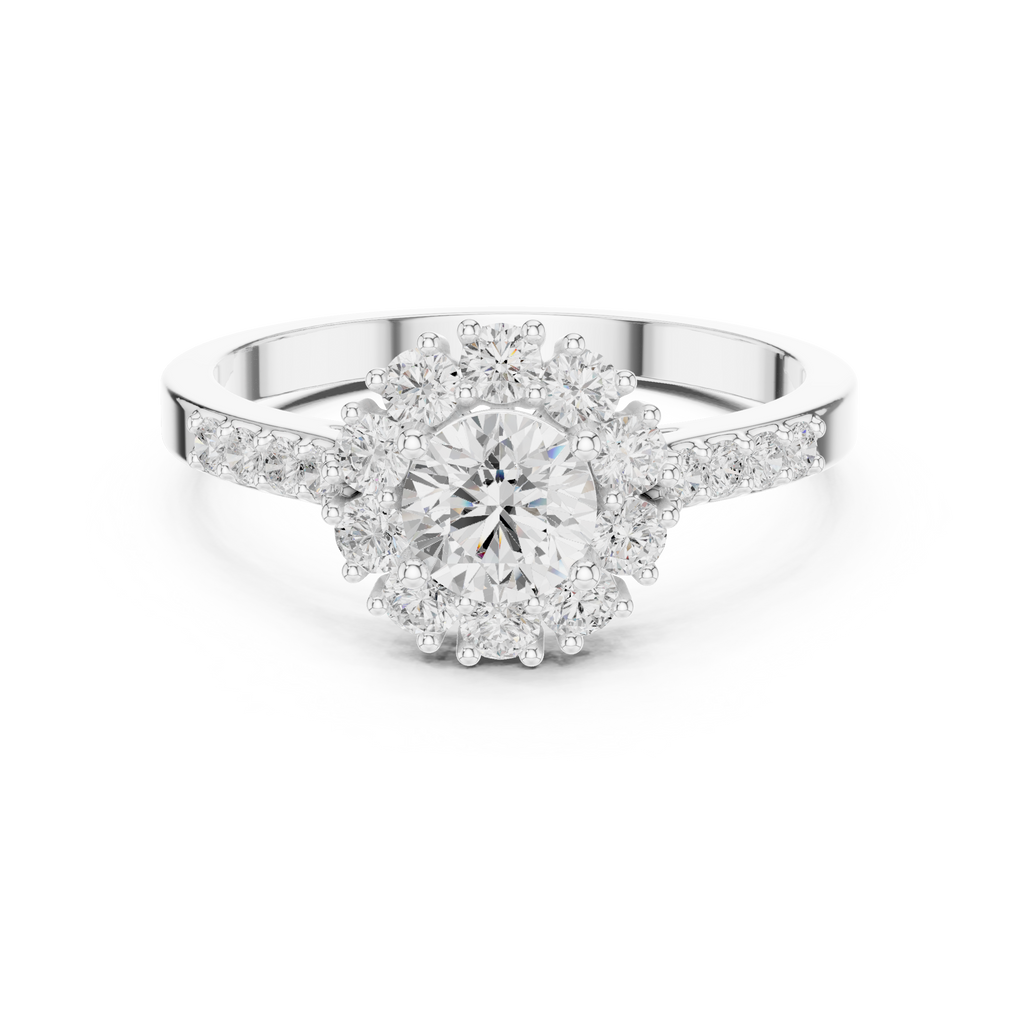 Round Diamond Halo Engagement Ring with Pavé Band 0.97 CTW