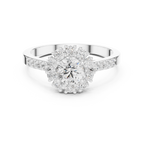 Round Diamond Halo Engagement Ring with Pavé Band 0.97 CTW