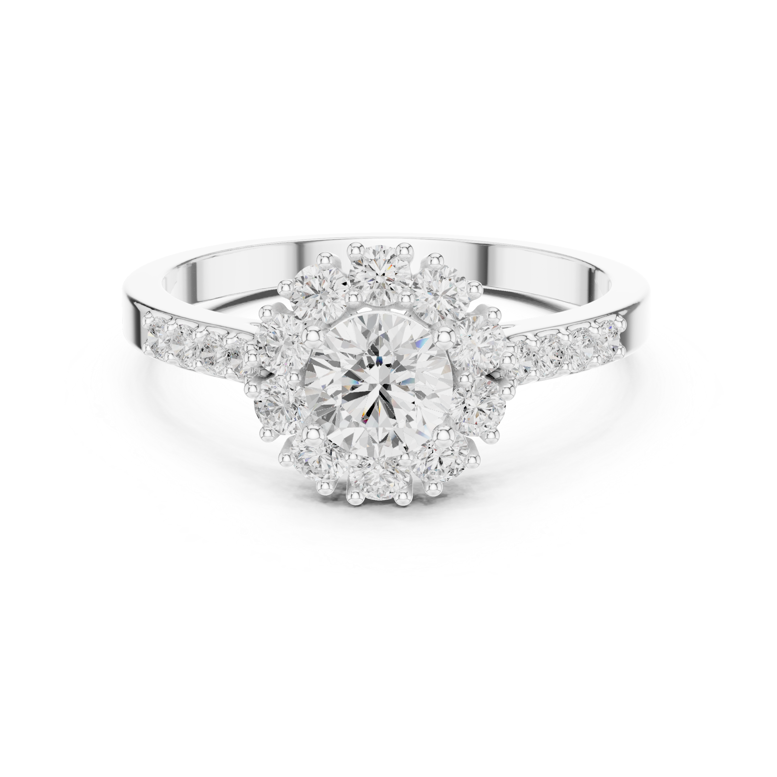 Round Diamond Halo Engagement Ring with Pavé Band 0.97 CTW