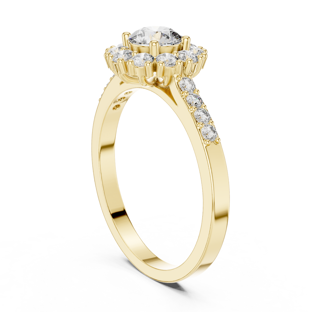 Round Diamond Halo Engagement Ring with Pavé Band 0.97 CTW