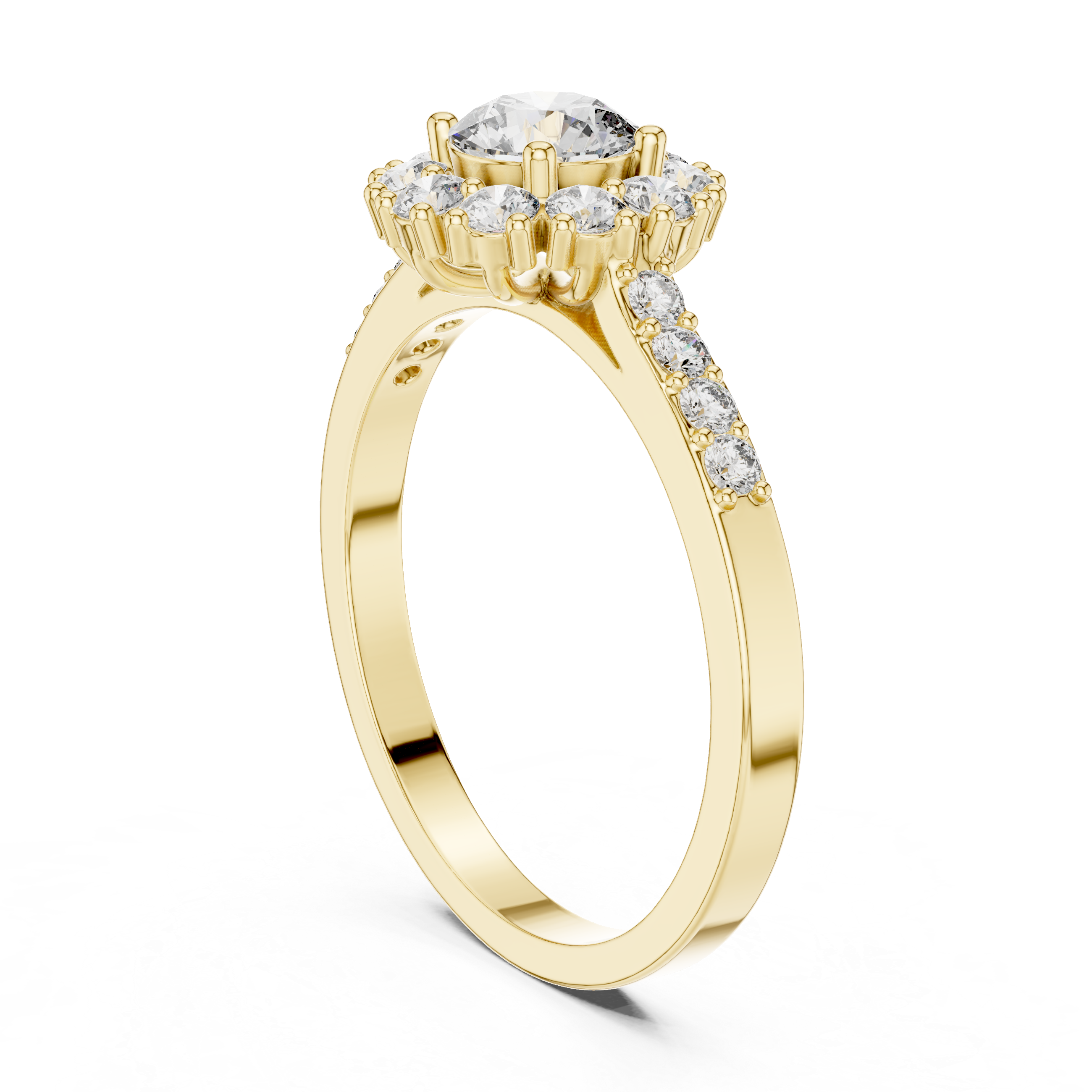Round Diamond Halo Engagement Ring with Pavé Band 0.97 CTW