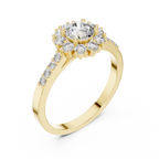 Round Diamond Halo Engagement Ring with Pavé Band 0.97 CTW