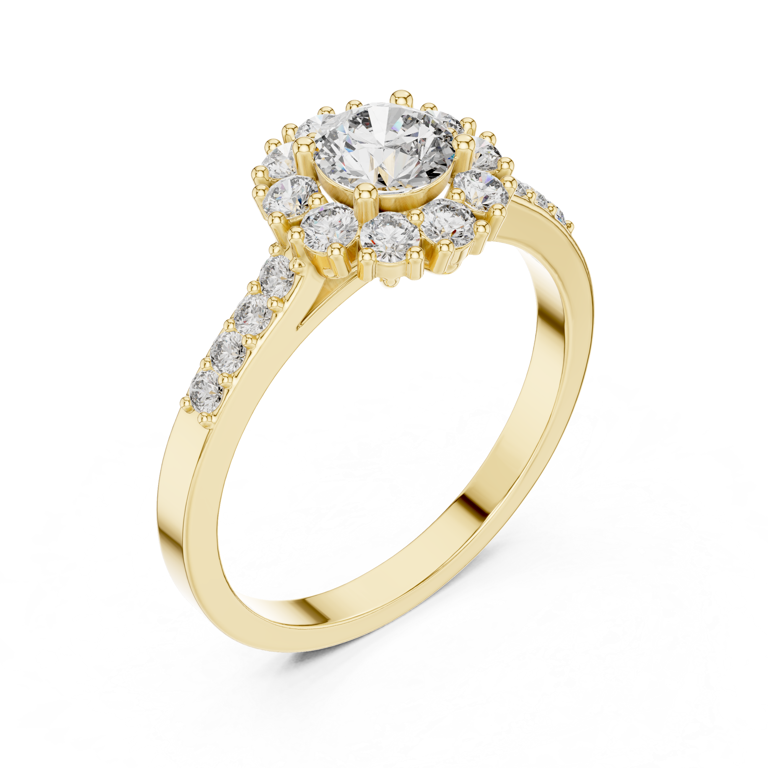 Round Diamond Halo Engagement Ring with Pavé Band 0.97 CTW