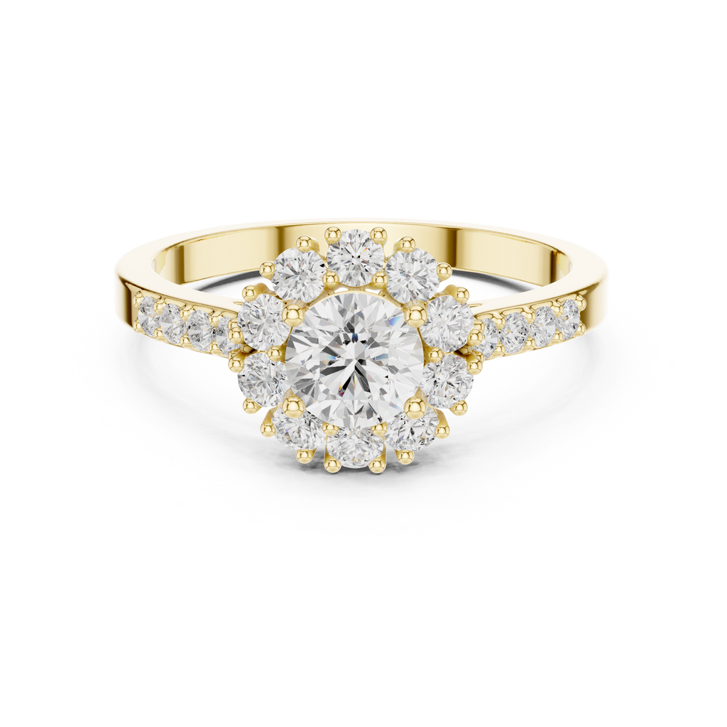 Round Diamond Halo Engagement Ring with Pavé Band 0.97 CTW