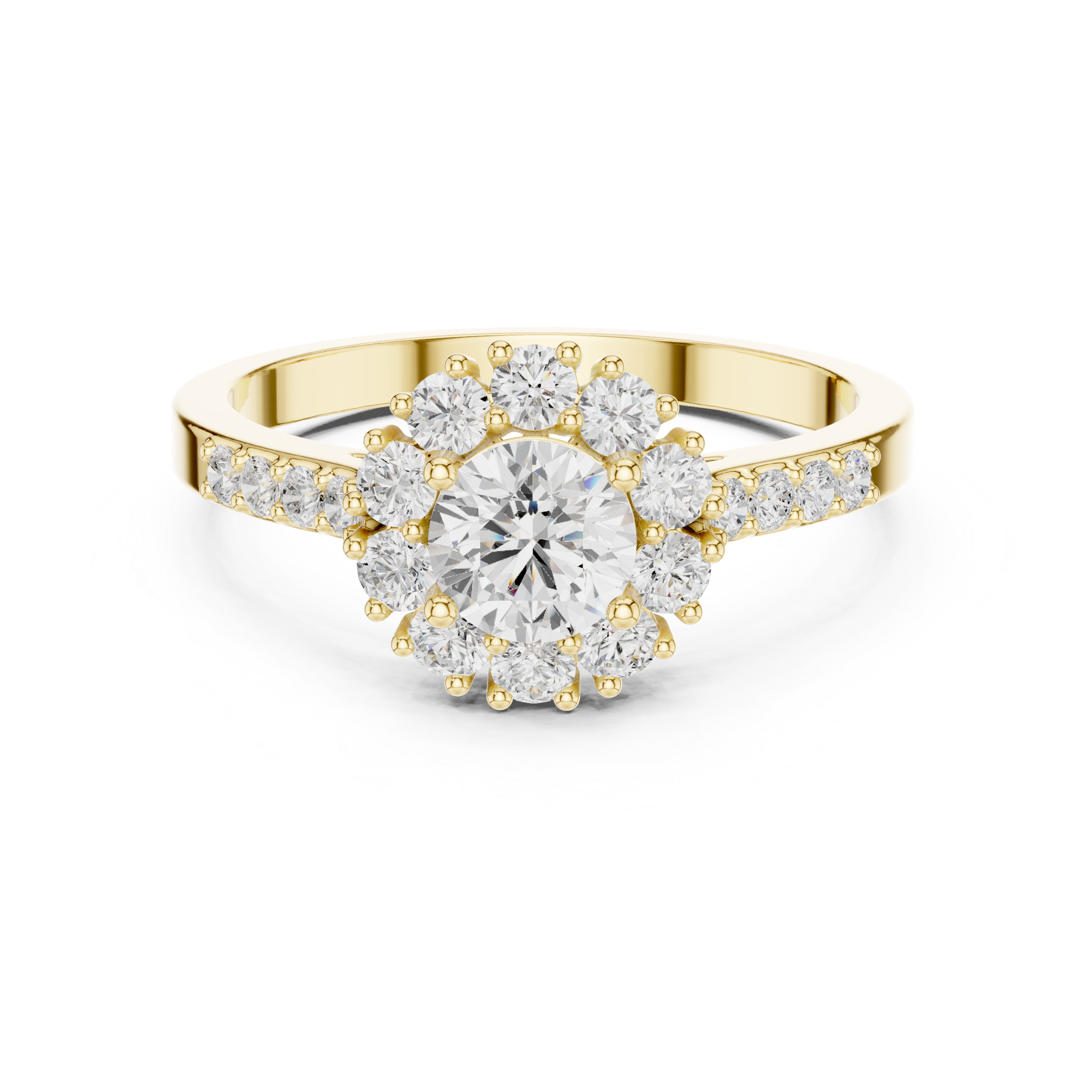 Round Diamond Halo Engagement Ring with Pavé Band 0.97 CTW
