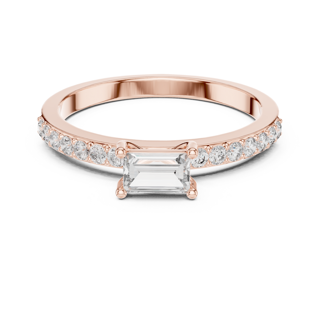 0.56 CT Baguette Cut Diamond Hidden Halo Engagement Ring
