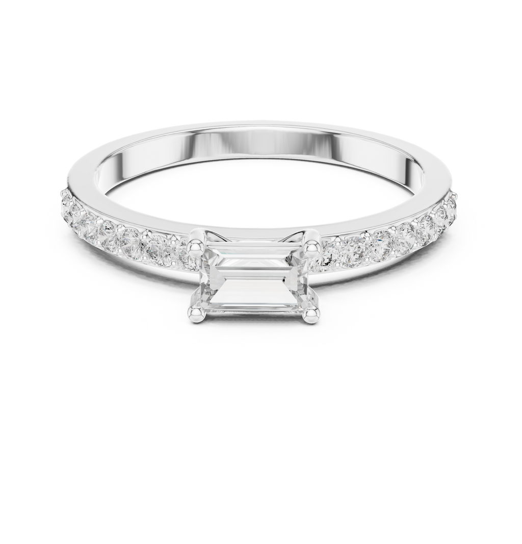 0.56 CT Baguette Cut Diamond Hidden Halo Engagement Ring