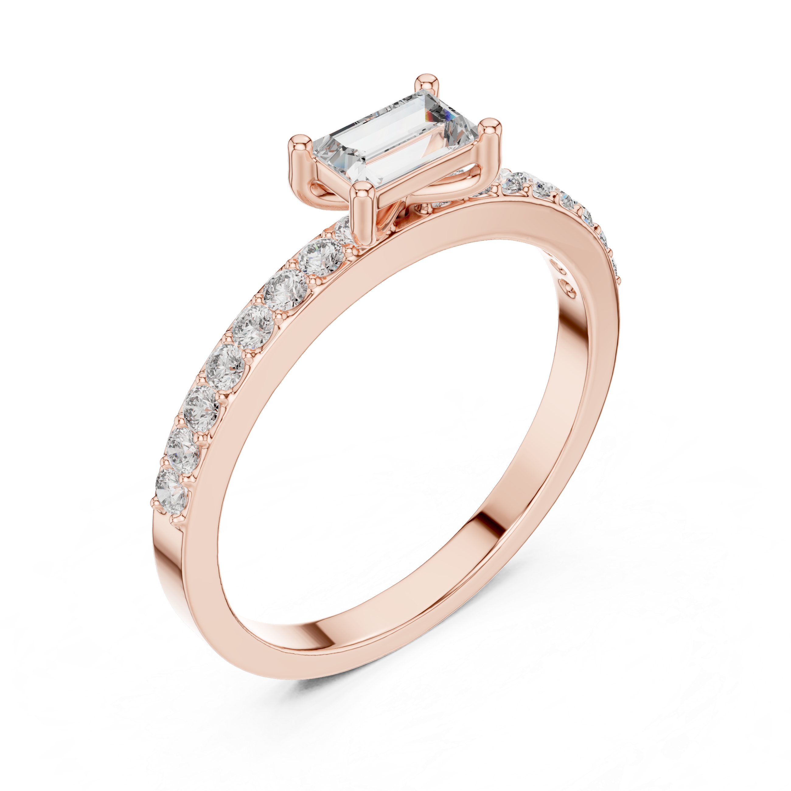 0.56 CT Baguette Cut Diamond Hidden Halo Engagement Ring