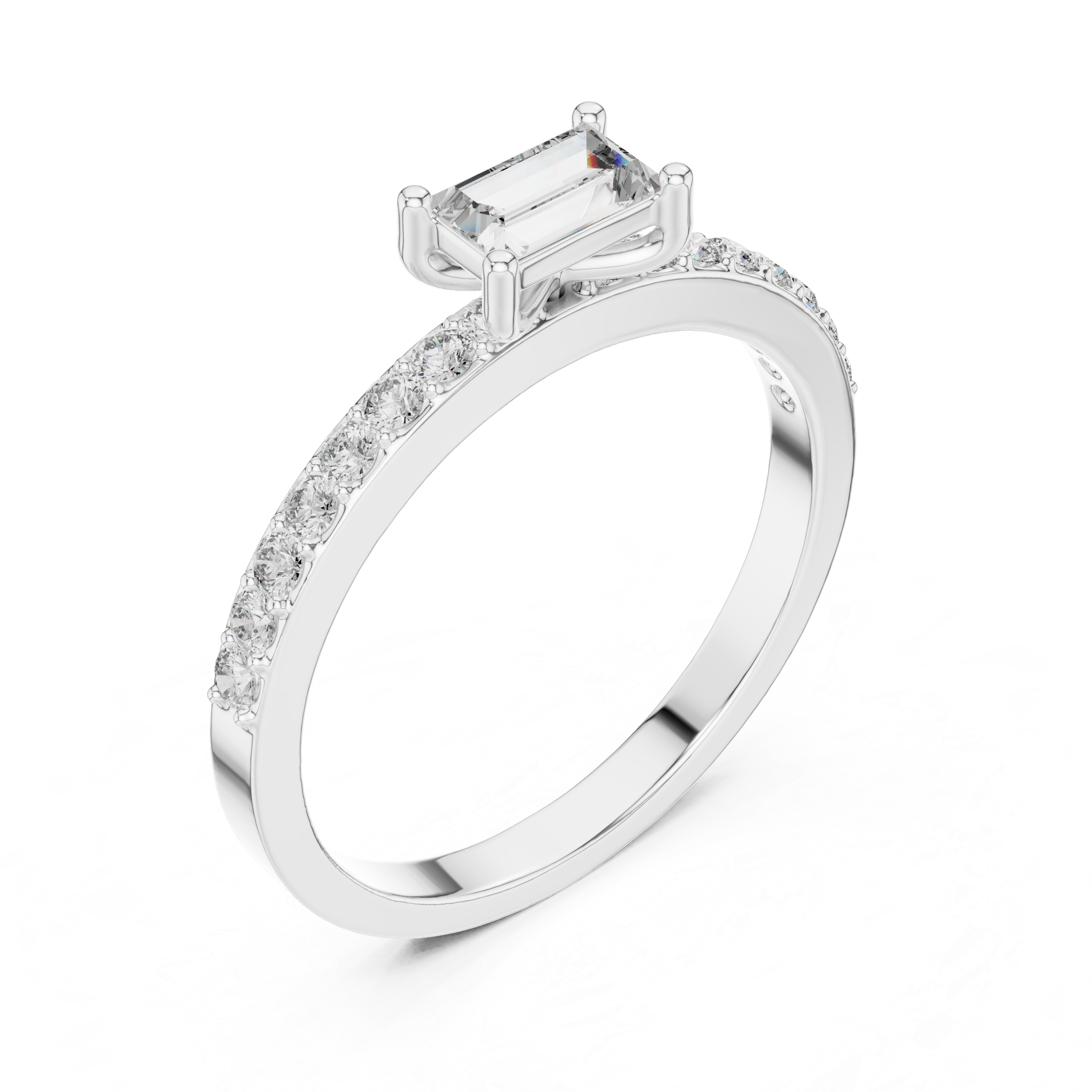0.56 CT Baguette Cut Diamond Hidden Halo Engagement Ring