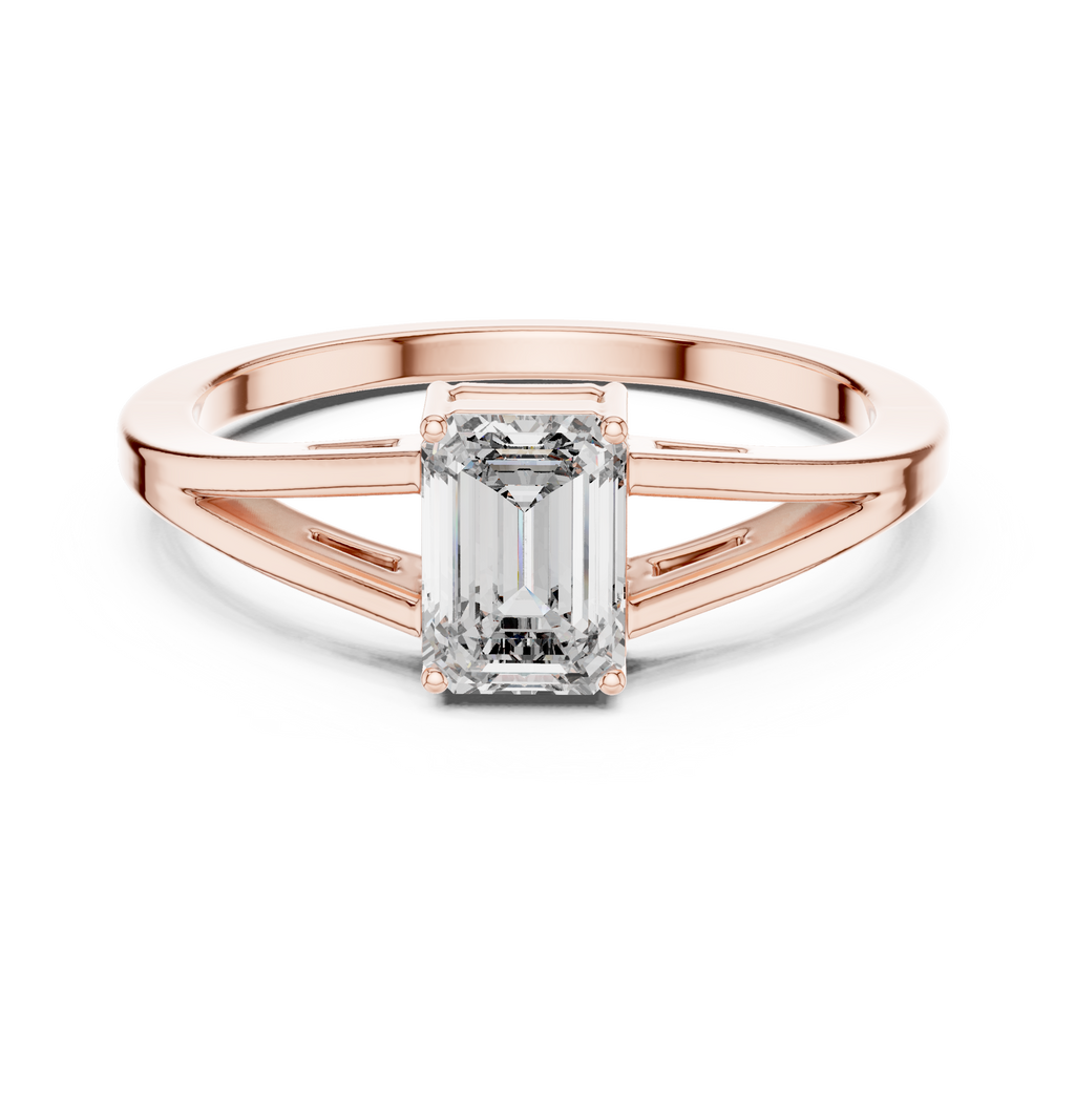 0.70 CT Emerald Cut Solitaire Cathedral Engagement Ring