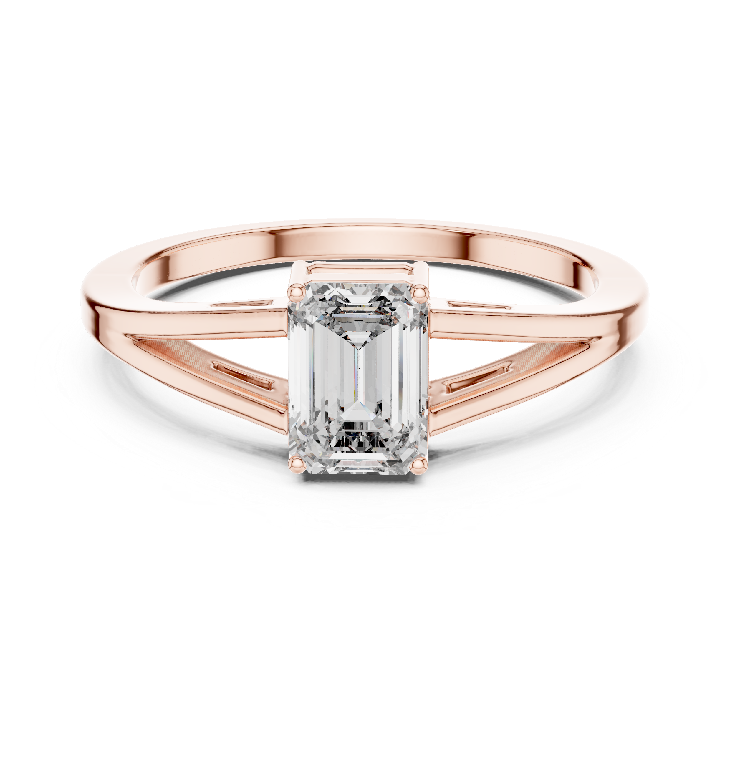 0.70 CT Emerald Cut Solitaire Cathedral Engagement Ring