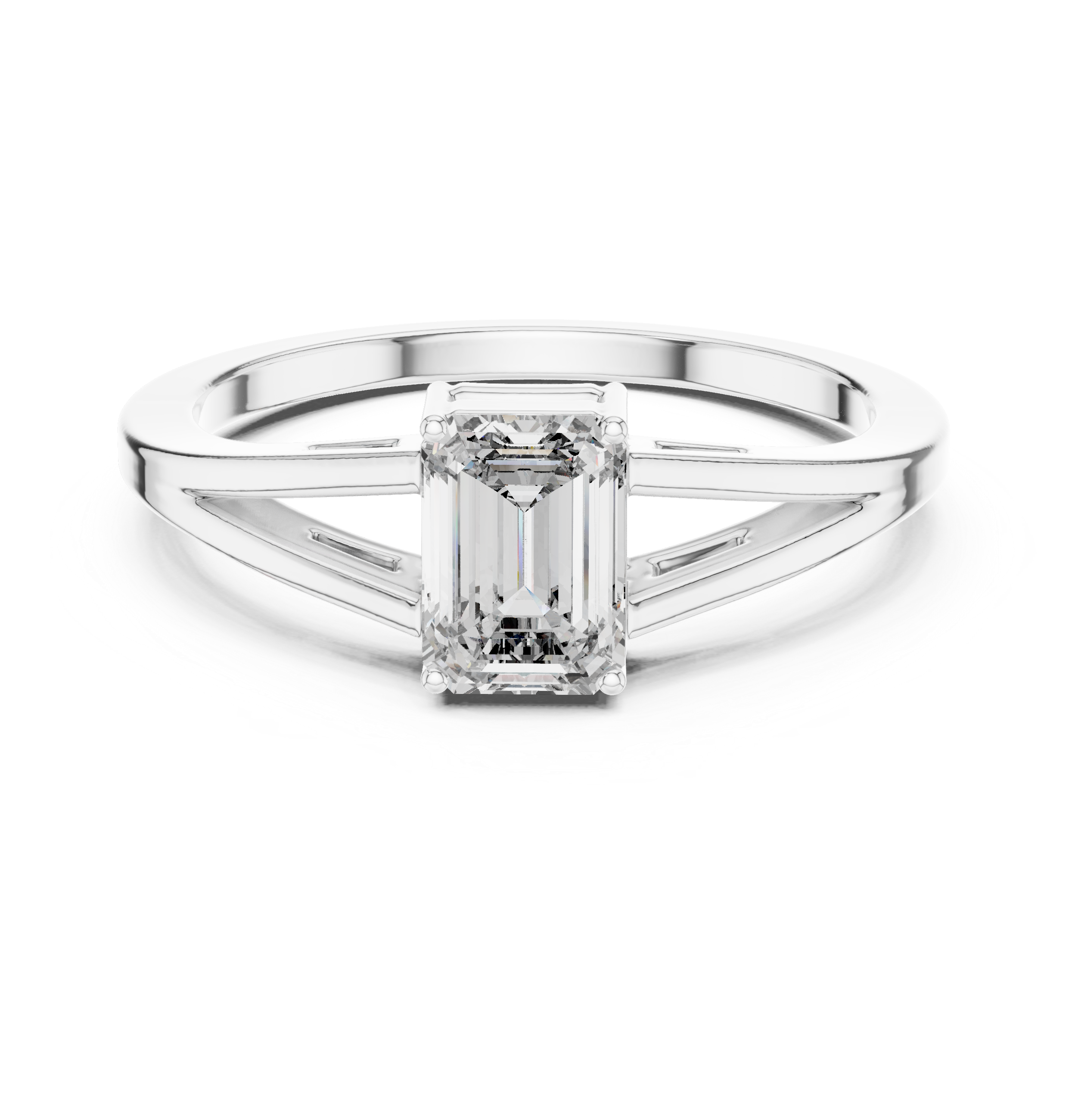 0.70 CT Emerald Cut Solitaire Cathedral Engagement Ring