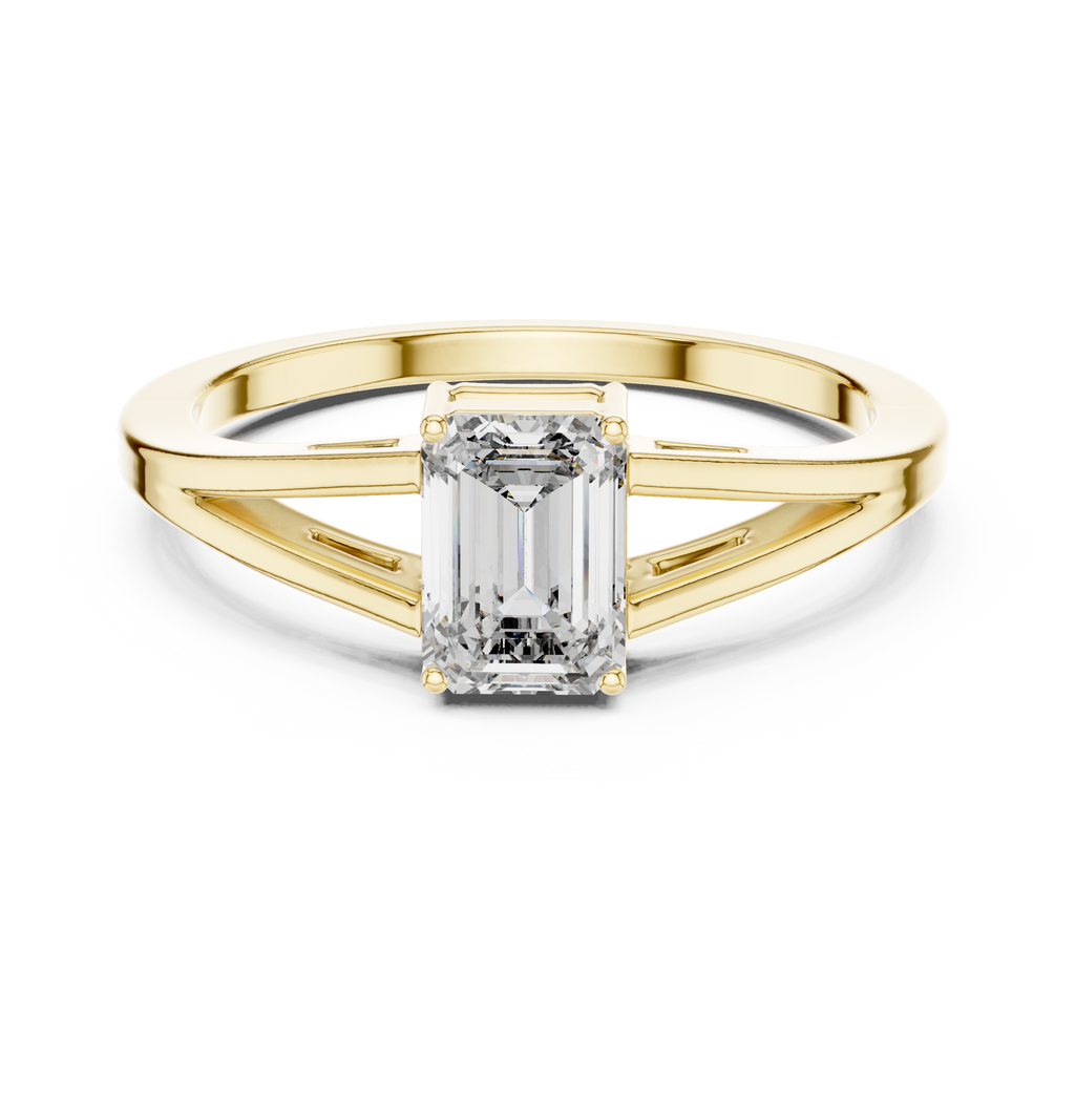 0.70 CT Emerald Cut Solitaire Cathedral Engagement Ring