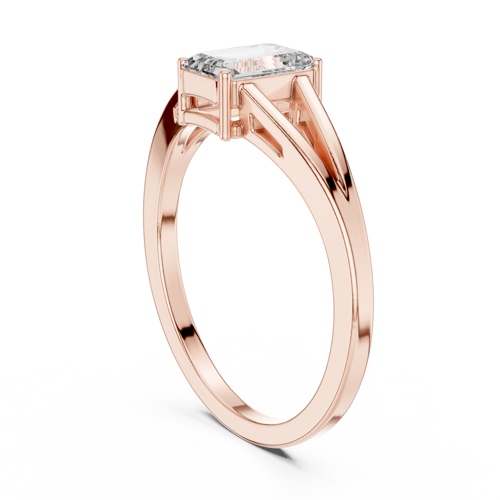 0.70 CT Emerald Cut Solitaire Cathedral Engagement Ring