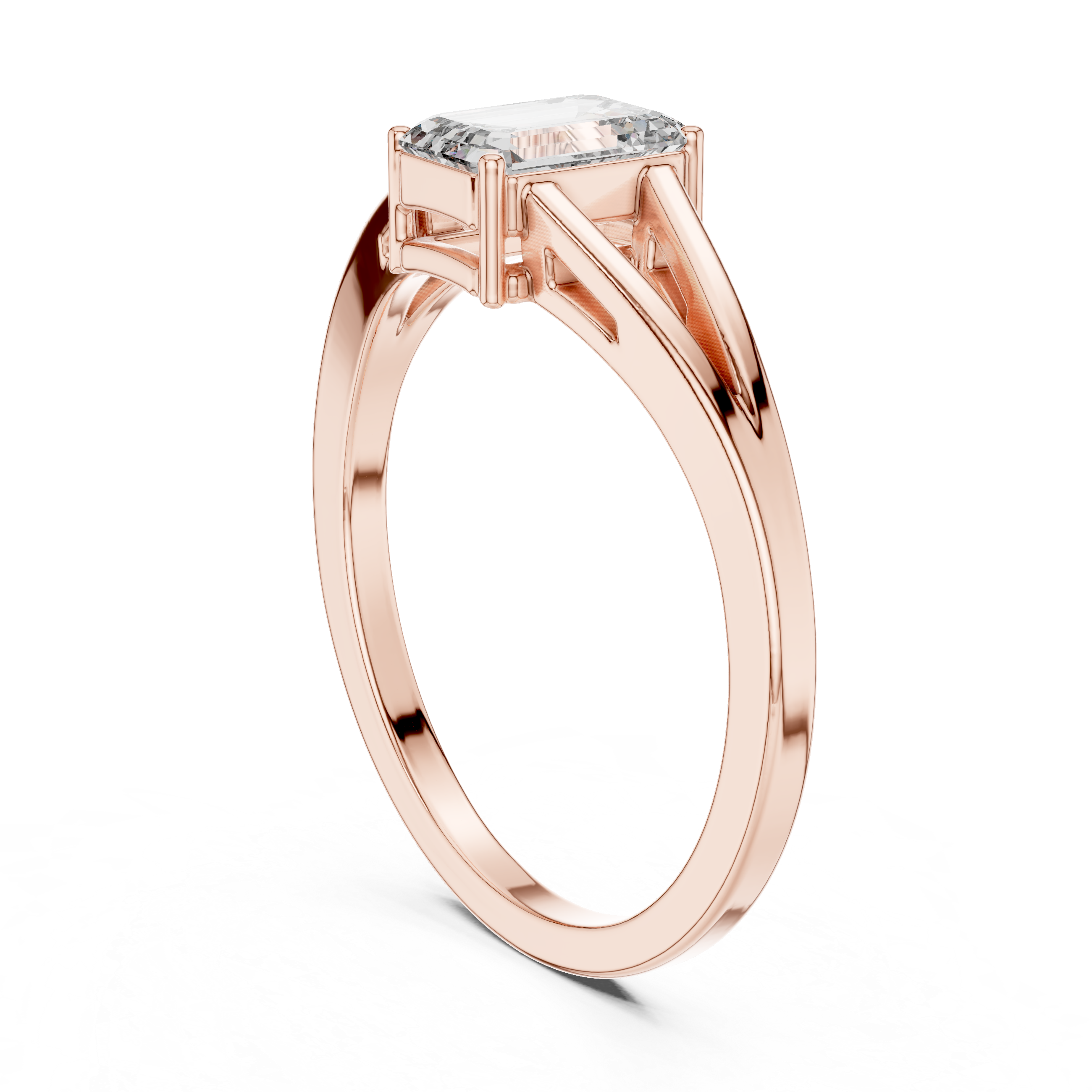 0.70 CT Emerald Cut Solitaire Cathedral Engagement Ring