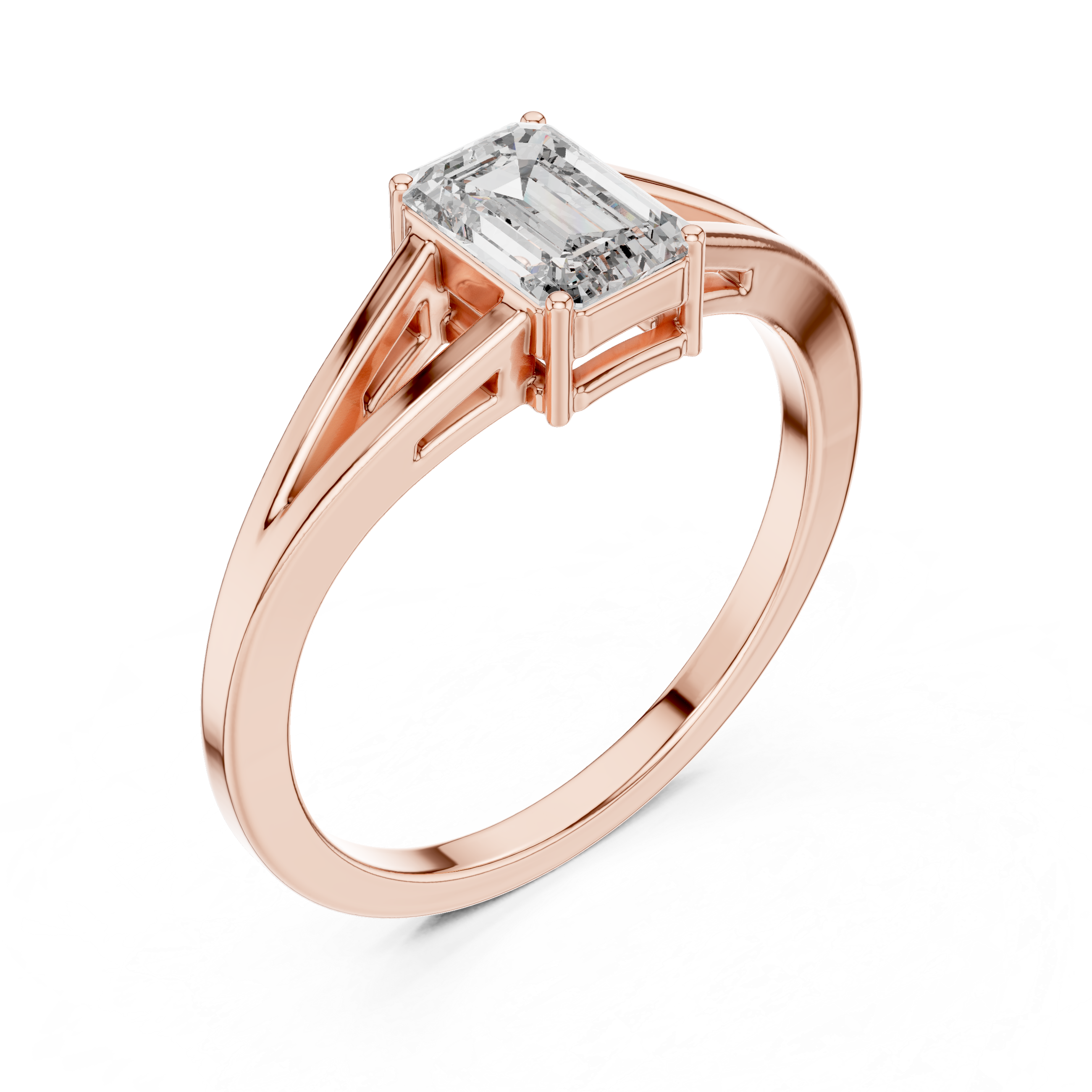 0.70 CT Emerald Cut Solitaire Cathedral Engagement Ring