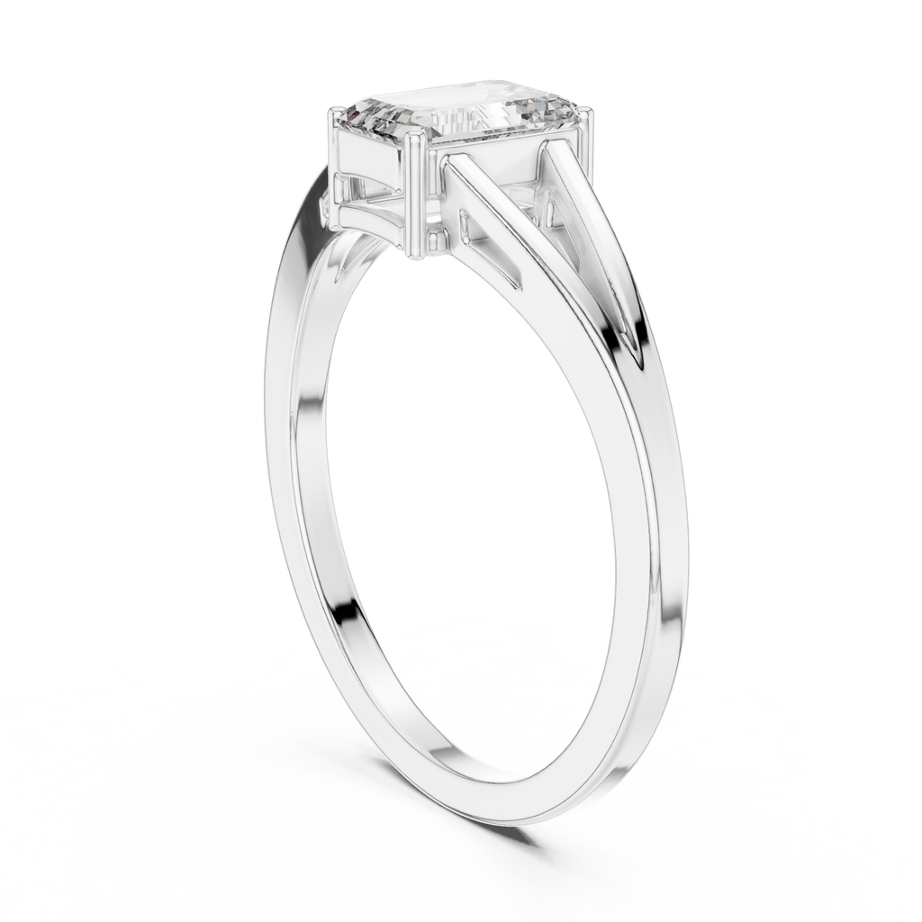 0.70 CT Emerald Cut Solitaire Cathedral Engagement Ring